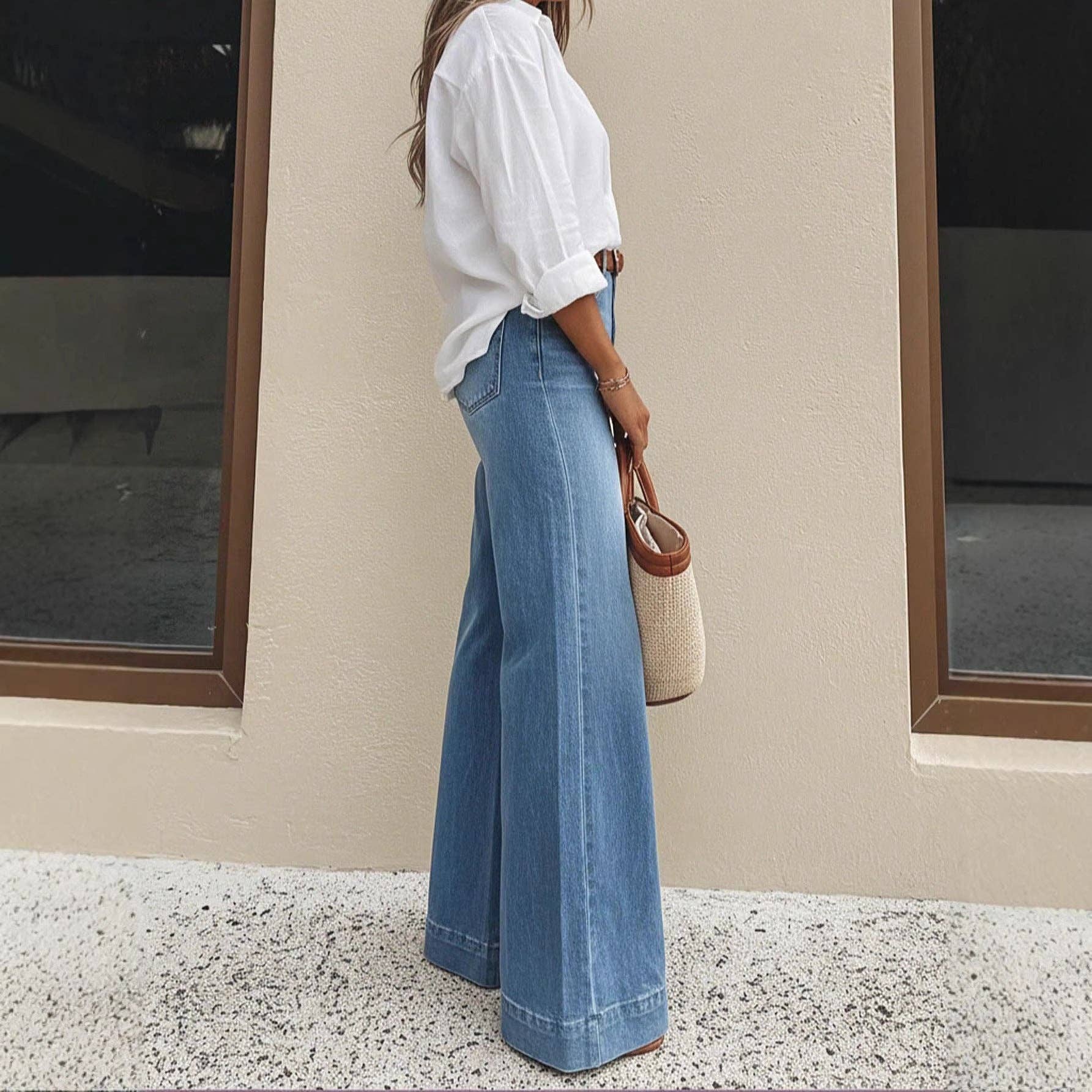 Vintage Wash Wide-Leg Jeans