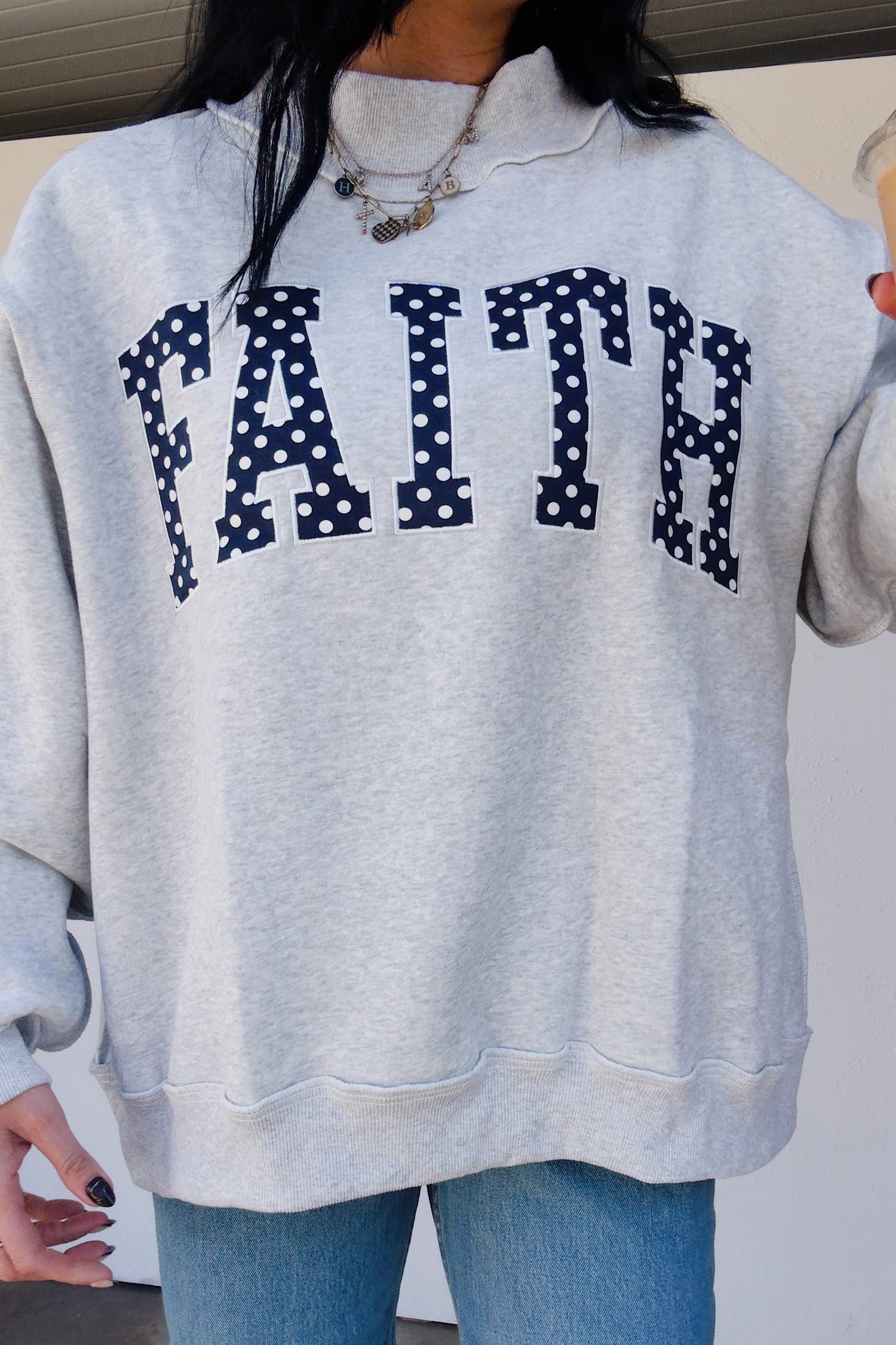 FAITH Polka Dot Mock Neck Sweatshirt