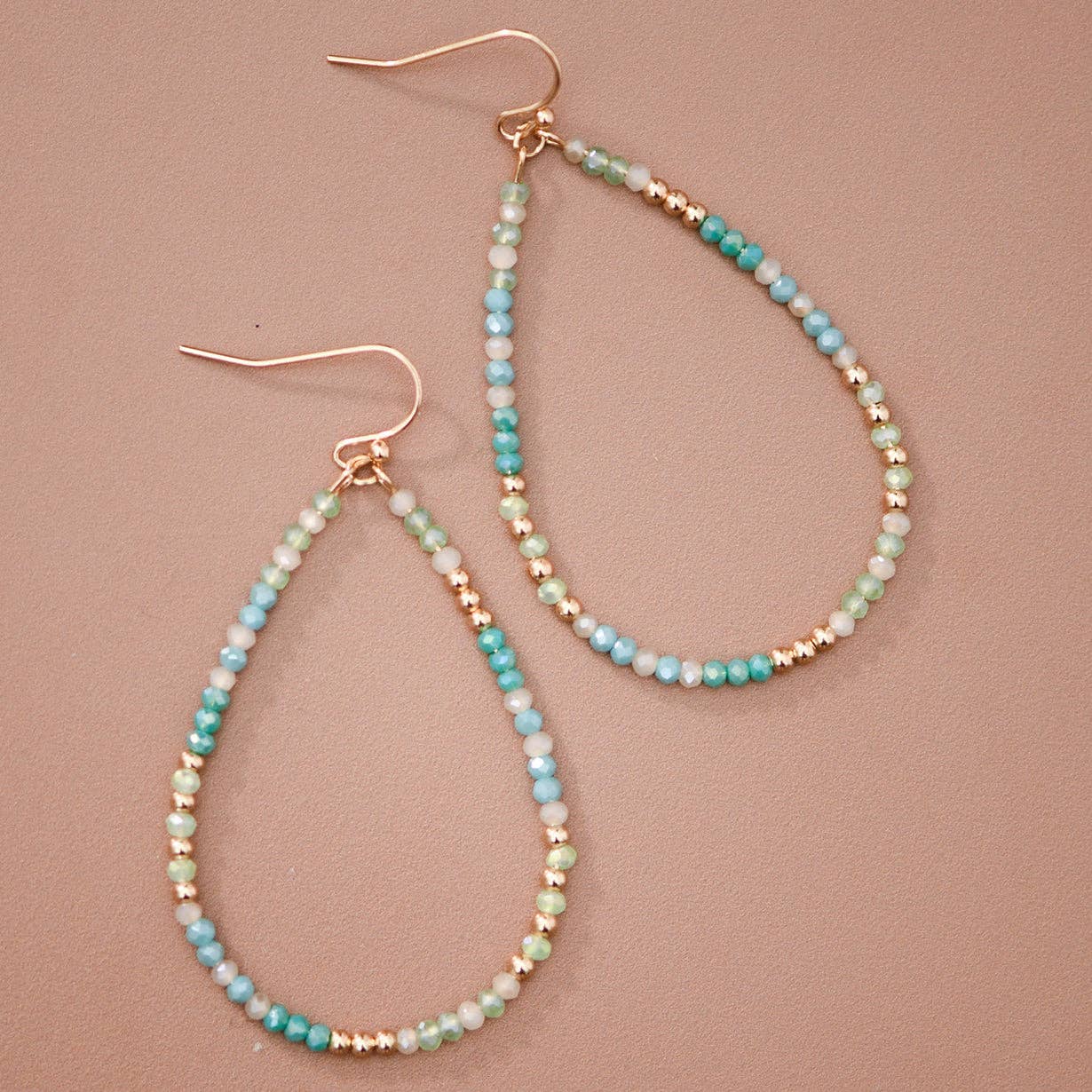 Blue Green Glass Crystal Teardrop Earrings