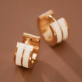 18K Gold PVD Plated White Enamel Stainless Steel Hoop Earrings
