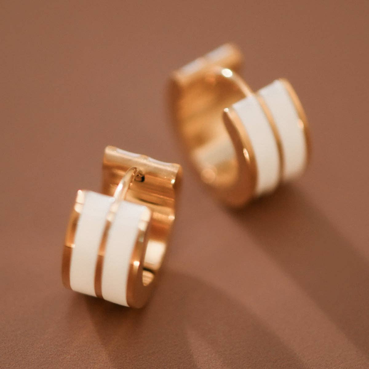 18K Gold PVD Plated White Enamel Stainless Steel Hoop Earrings