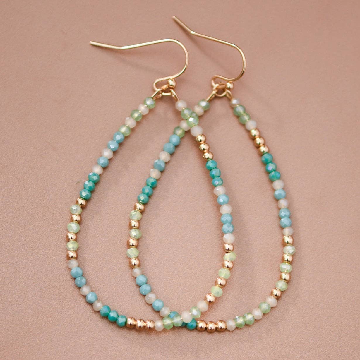 Blue Green Glass Crystal Teardrop Earrings