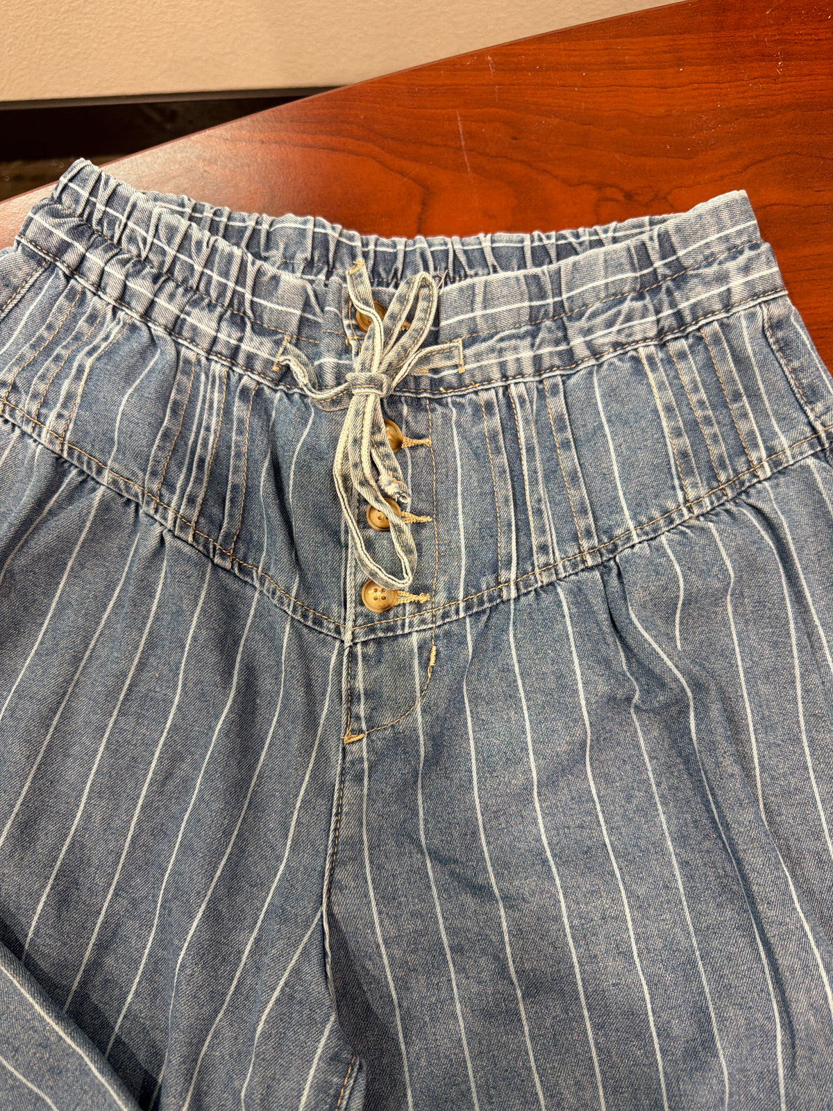 Striped Drawstring Waist Wide Leg Jeans