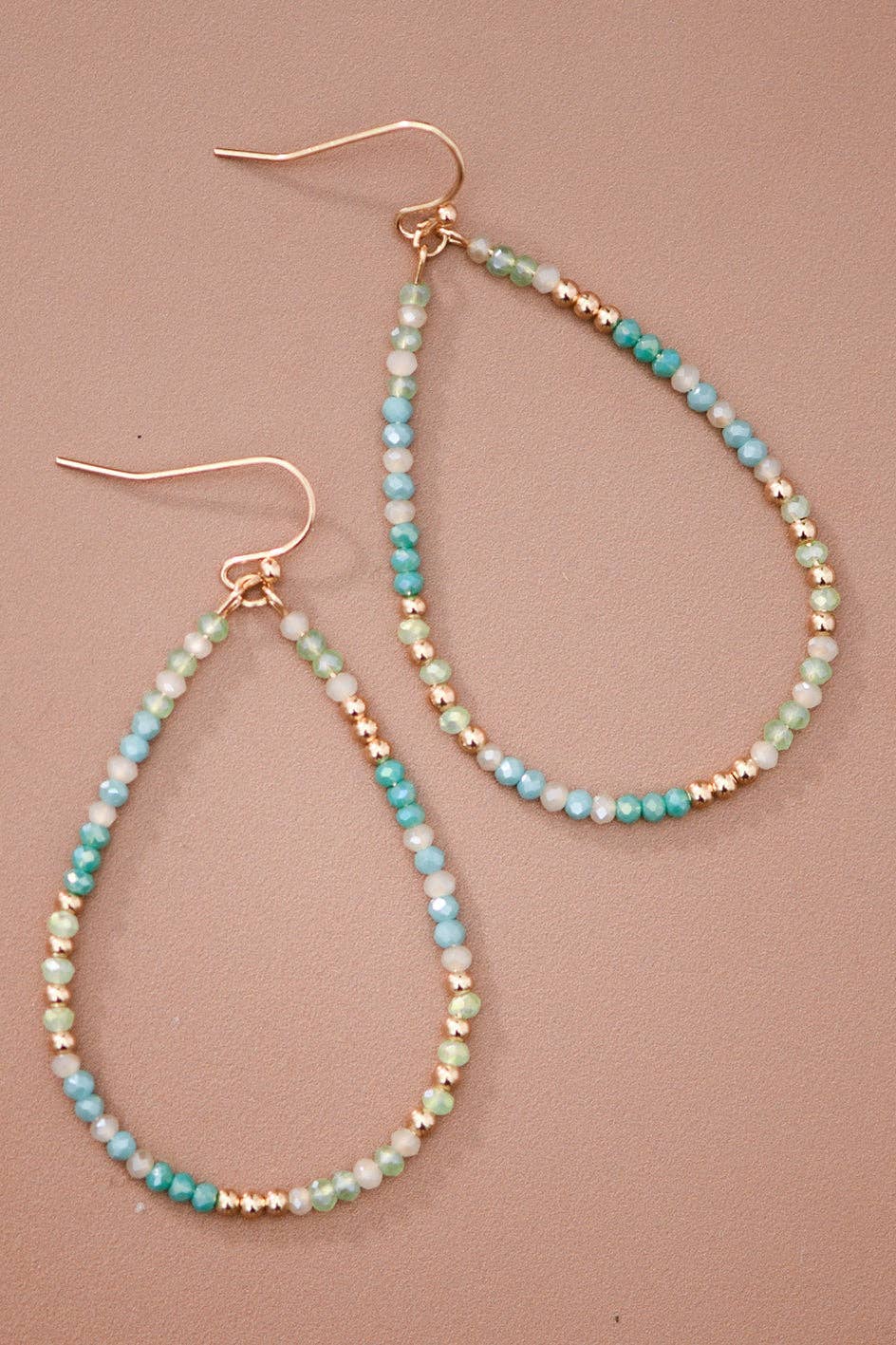 Blue Green Glass Crystal Teardrop Earrings