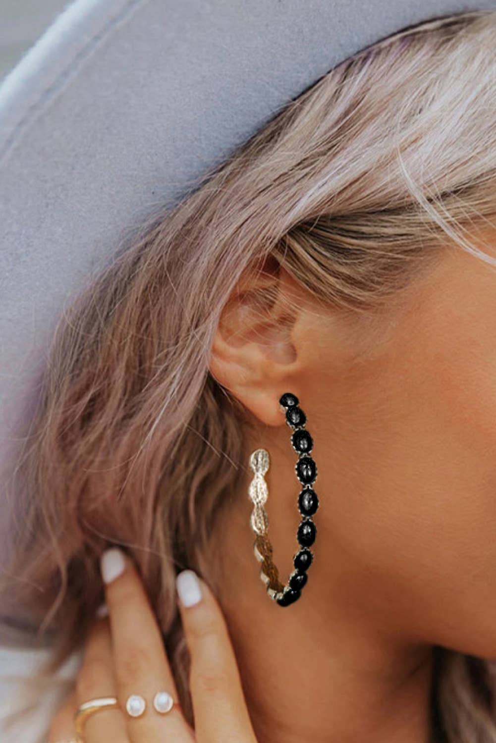 Gem Retro C-shape Earrings