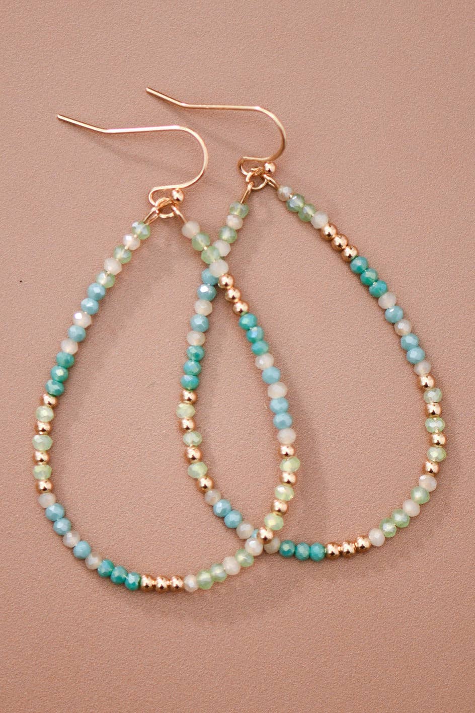 Blue Green Glass Crystal Teardrop Earrings