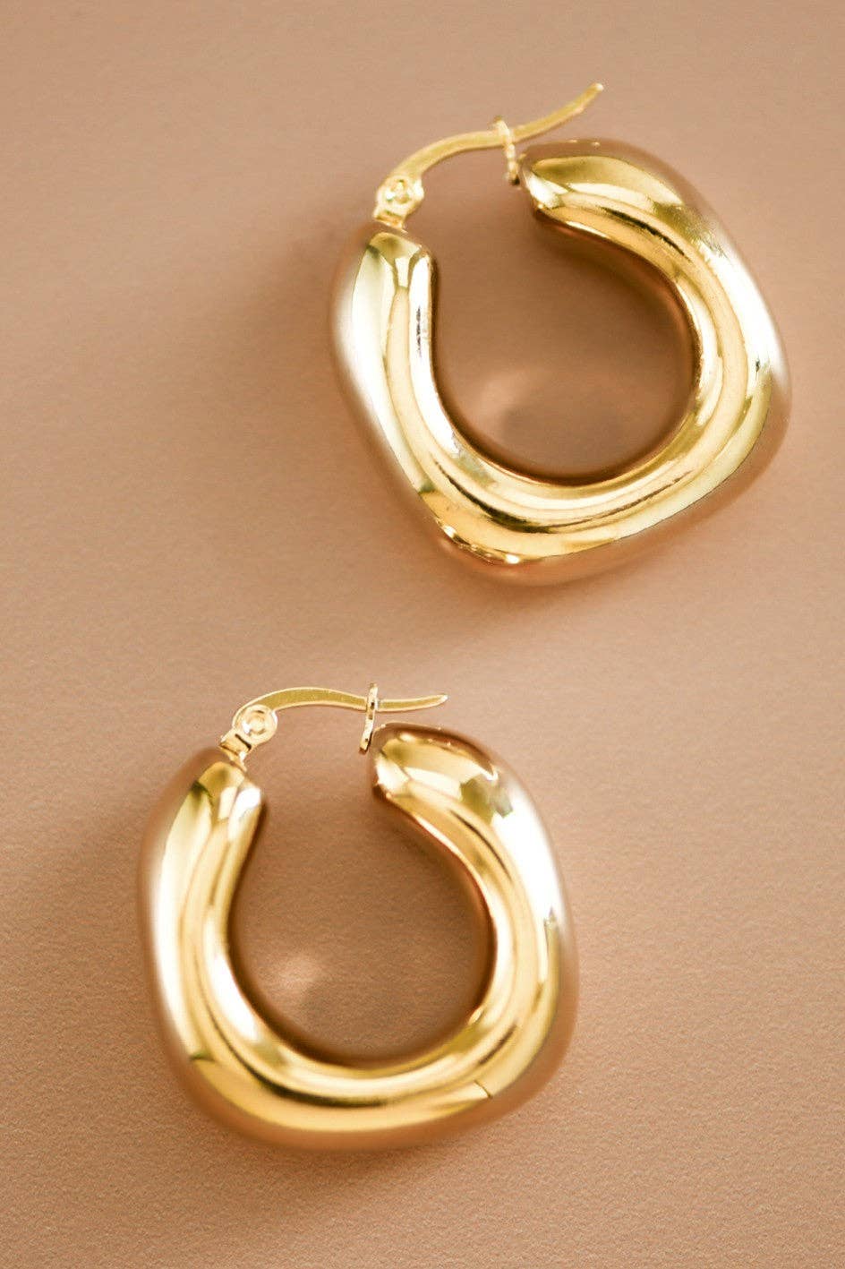 18K Gold Plated Waterproof Stainless Steel Hoop Earrings