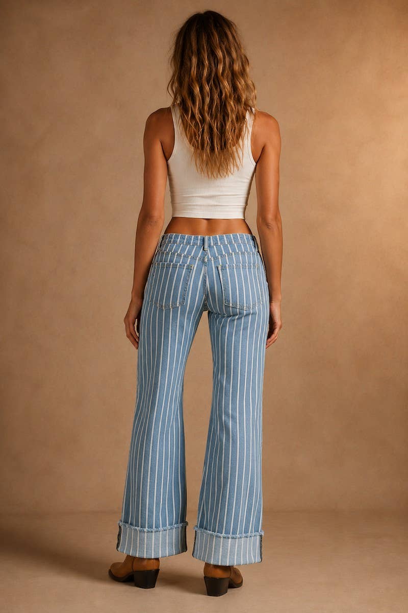 The Riviera Low Rise Stripe Jean - Light Wash Denim: Regular Inseam 30 / L