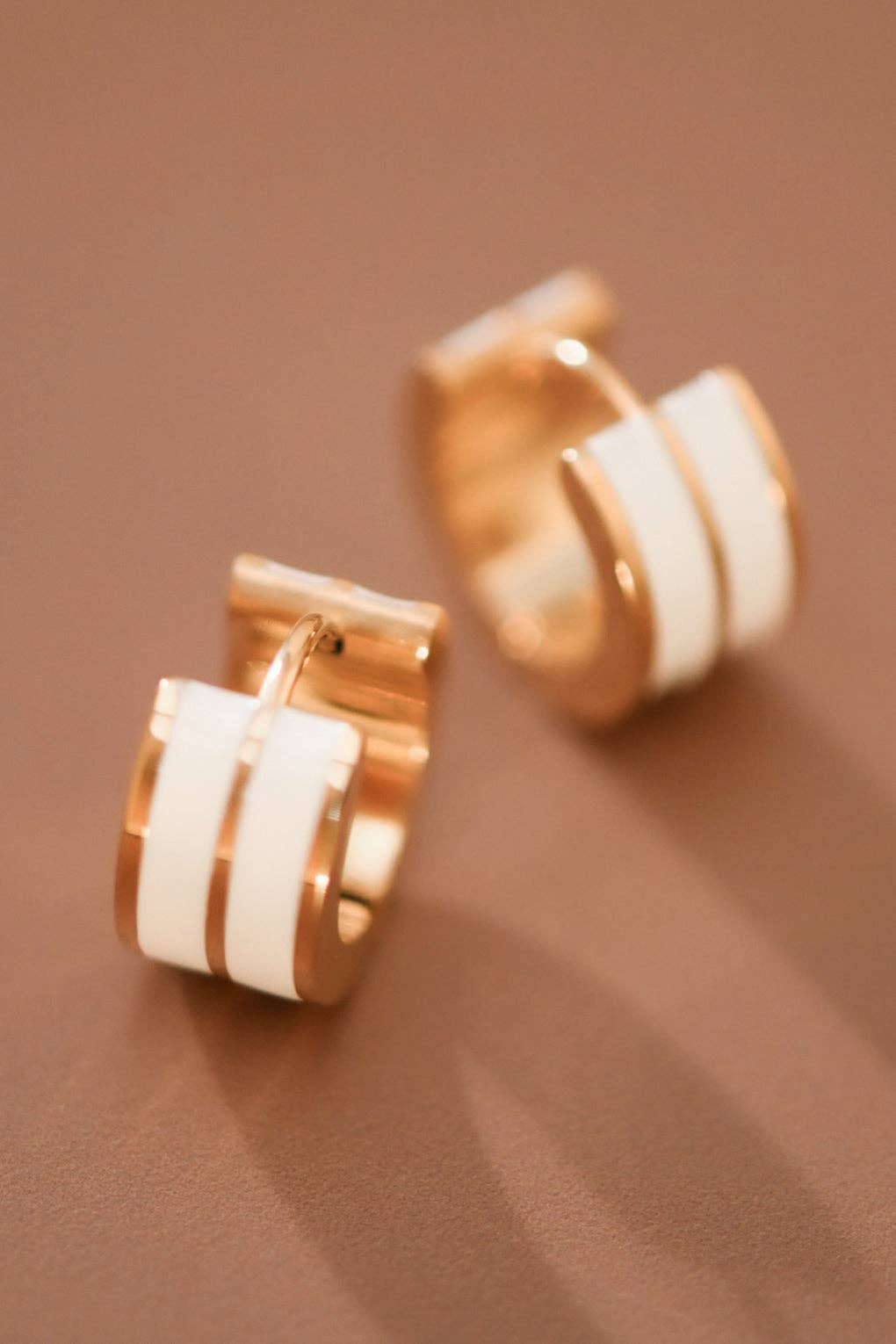 18K Gold PVD Plated White Enamel Stainless Steel Hoop Earrings