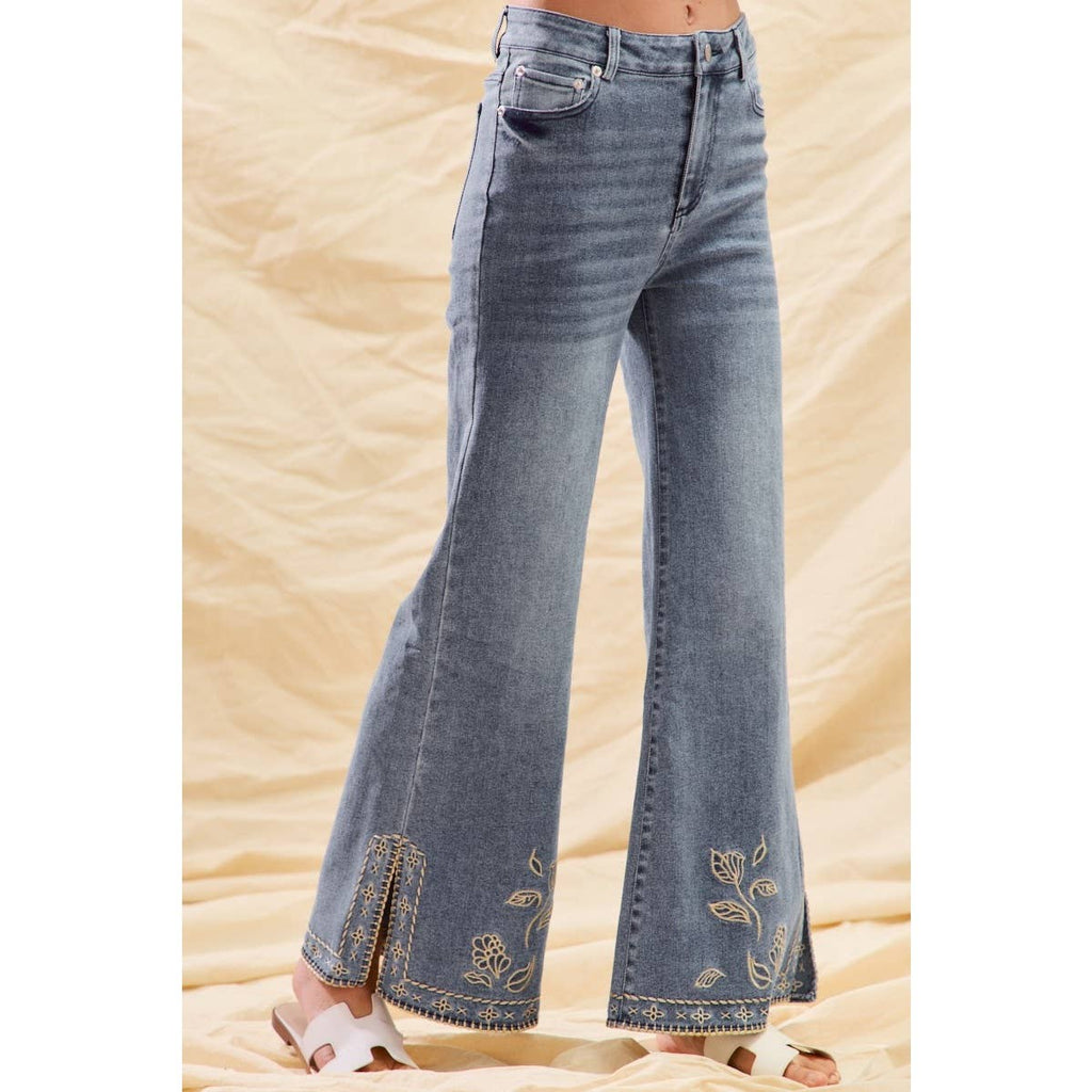 Floral Embroidered Flare Jeans