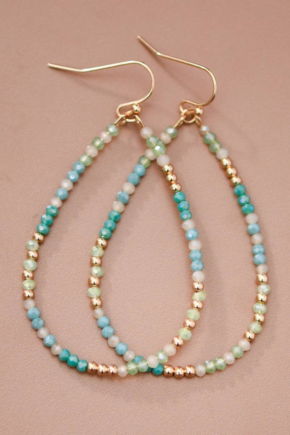 Blue Green Glass Crystal Teardrop Earrings