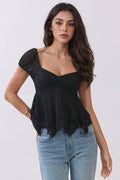 Black Lace Short Sleeve Top