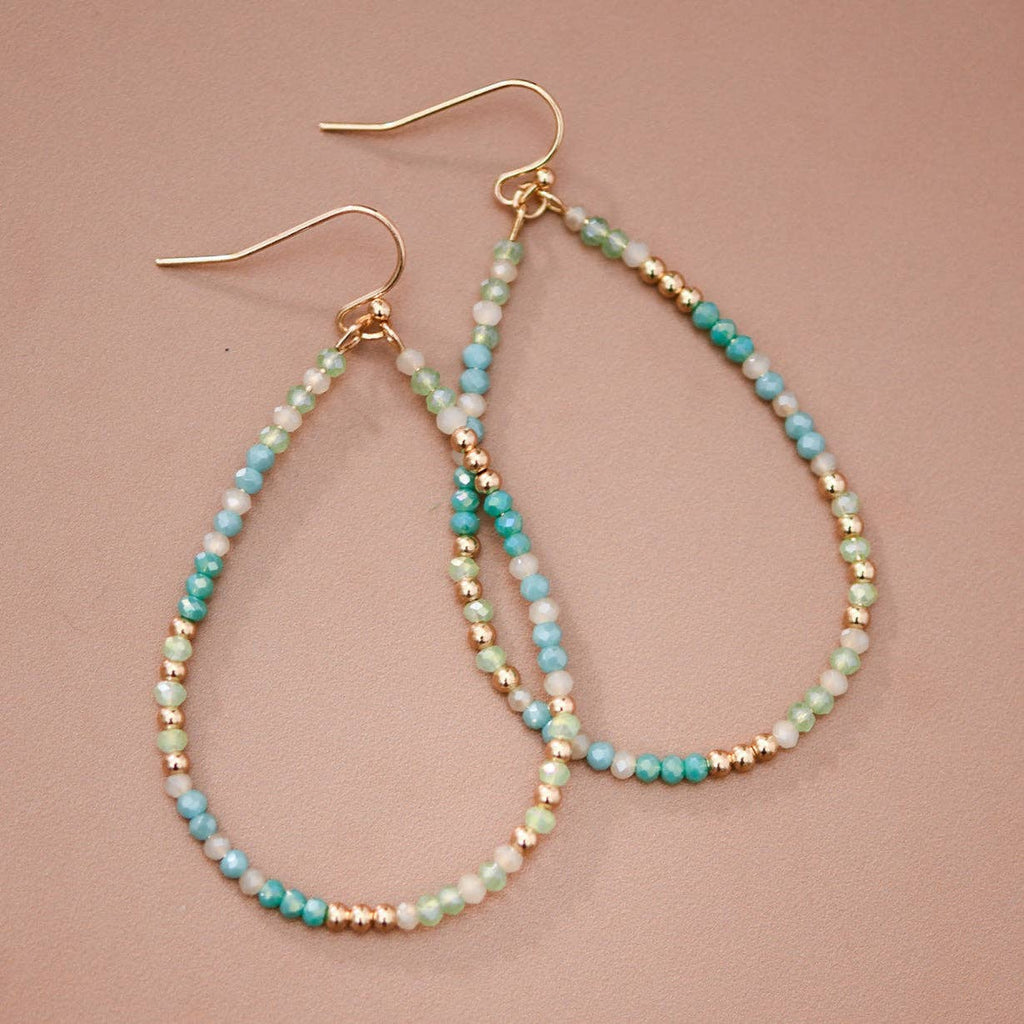 Blue Green Glass Crystal Teardrop Earrings