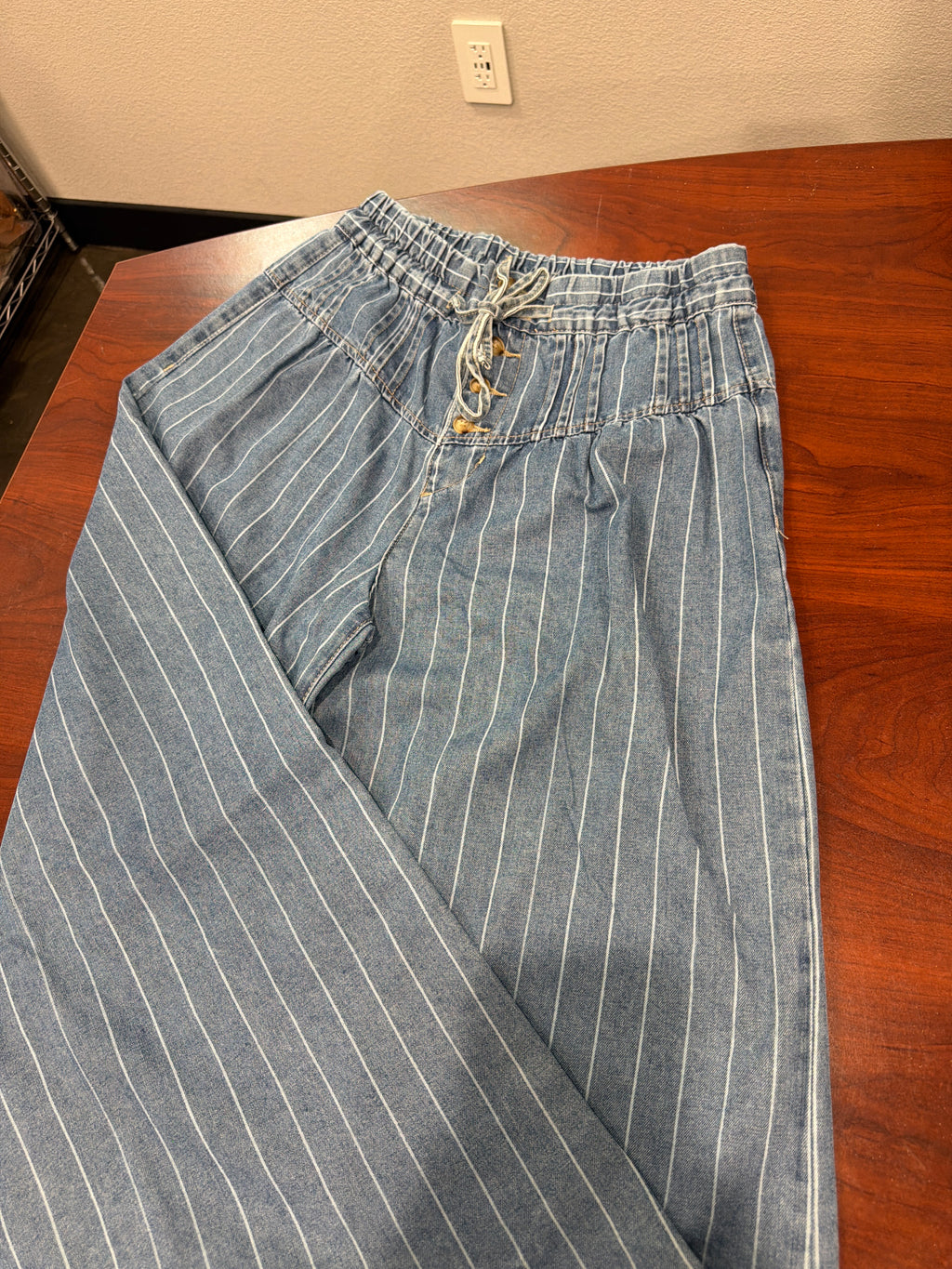 Striped Drawstring Waist Wide Leg Jeans