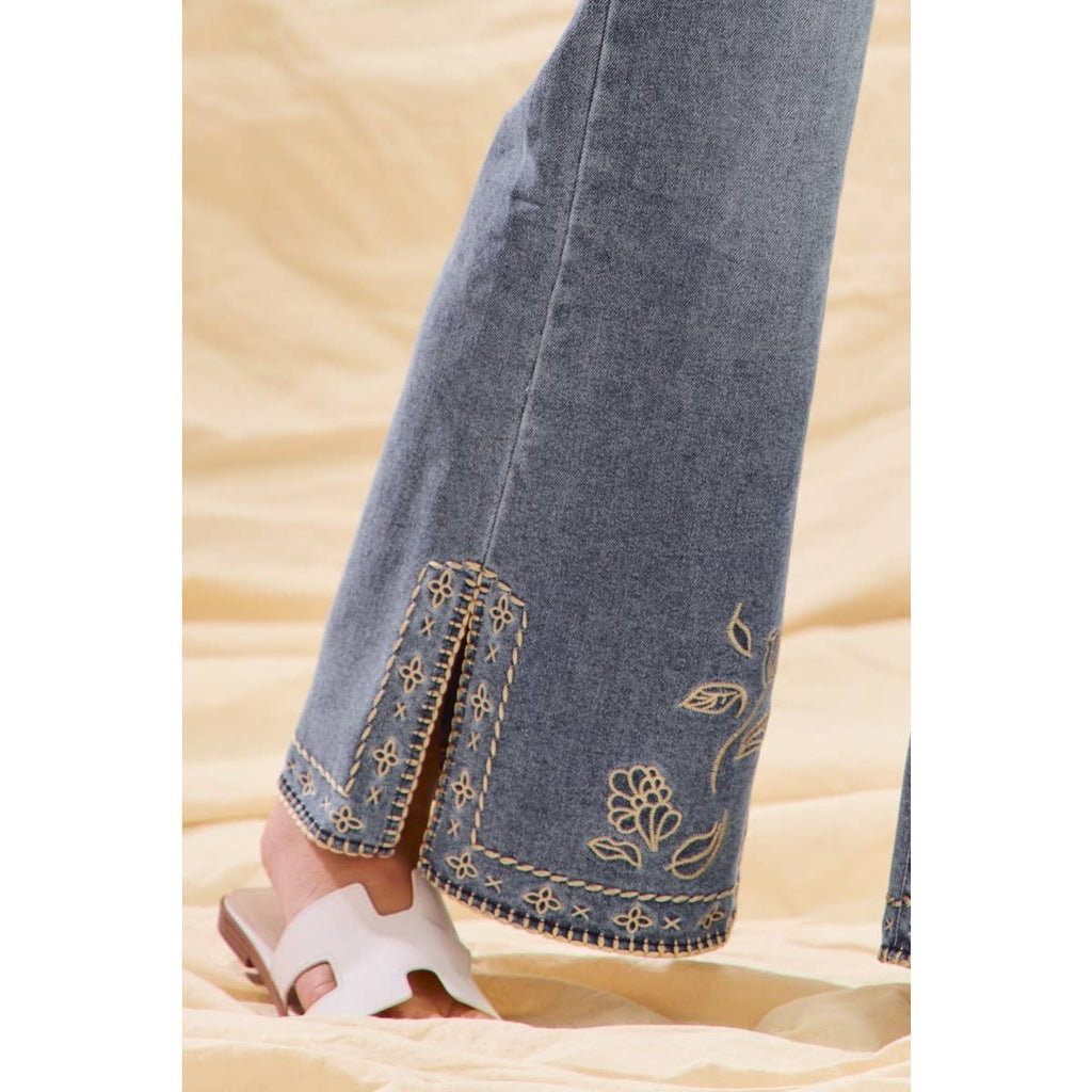 Floral Embroidered Flare Jeans