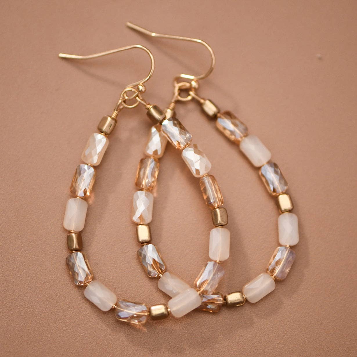 Teardrop Wire Beaded Glass Crystal Earrings