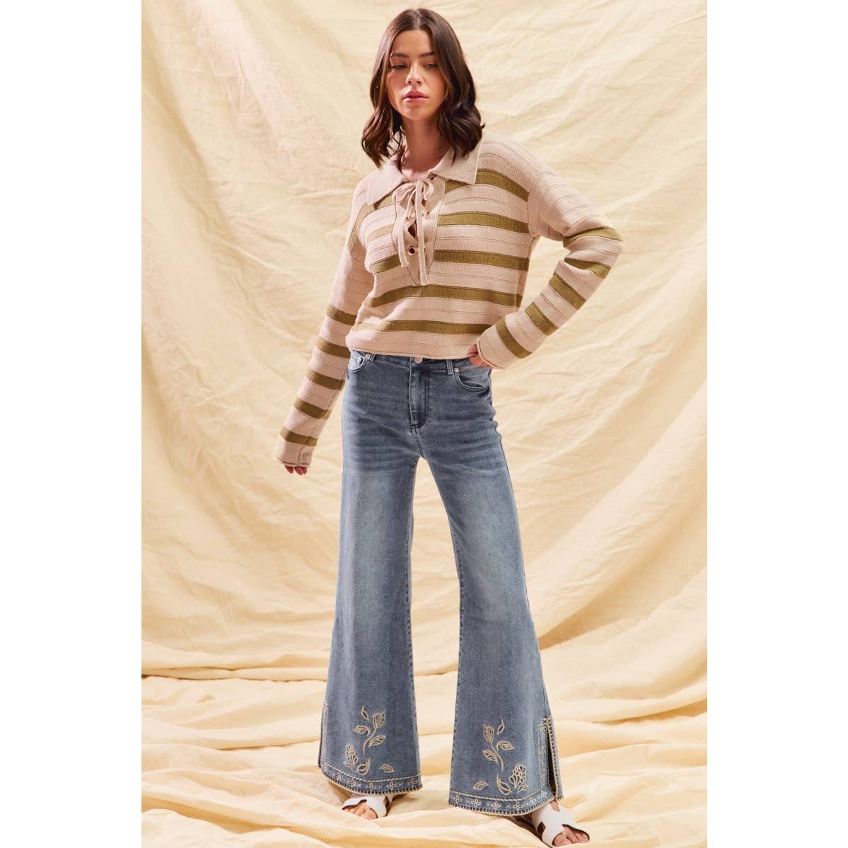 Floral Embroidered Flare Jeans