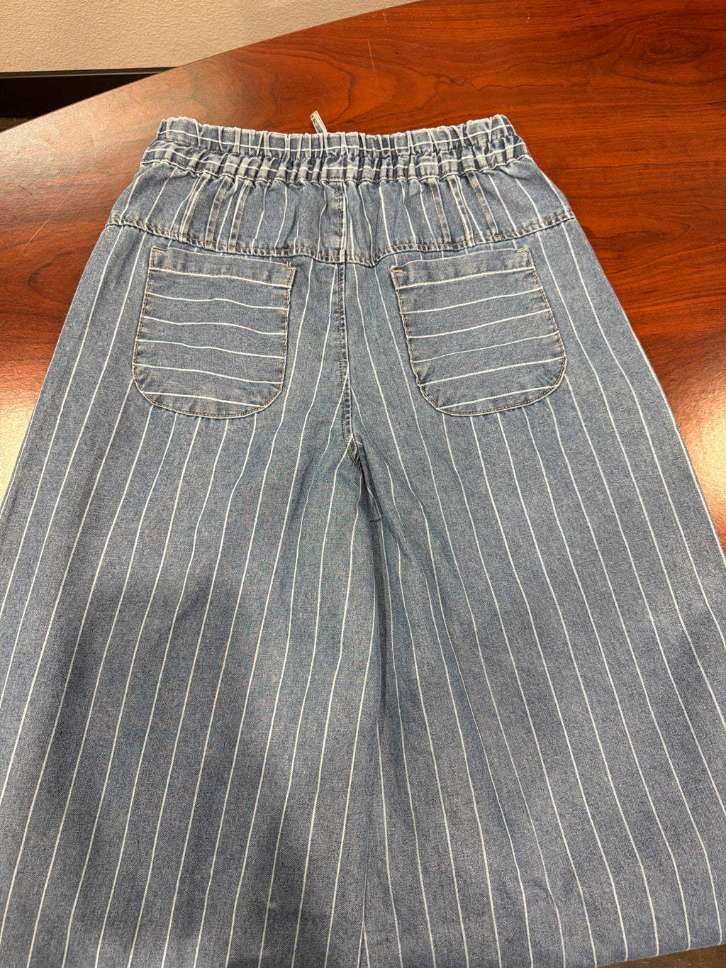 Striped Drawstring Waist Wide Leg Jeans
