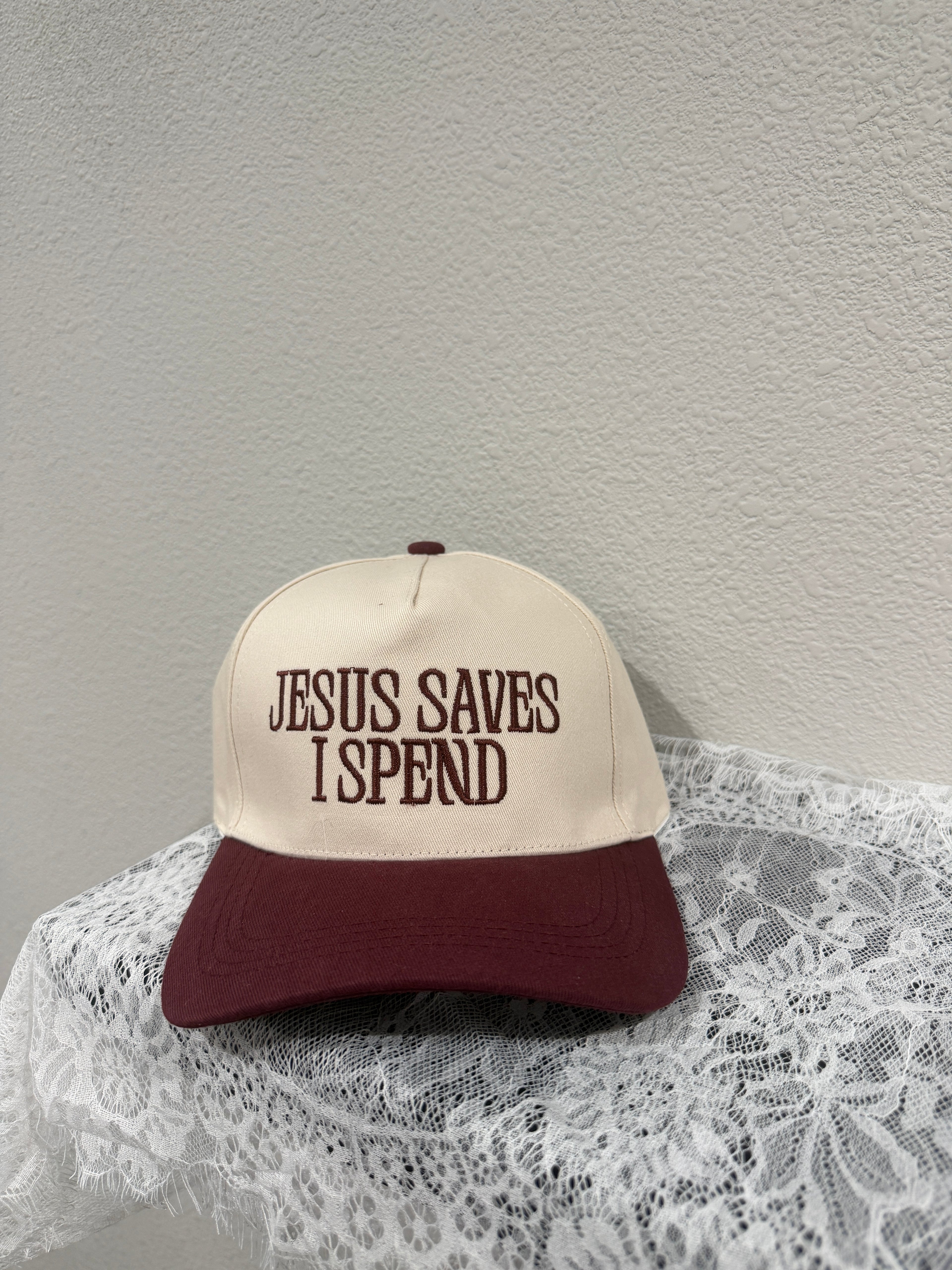 "Jesus Saves I Spend" Two Tone Cap