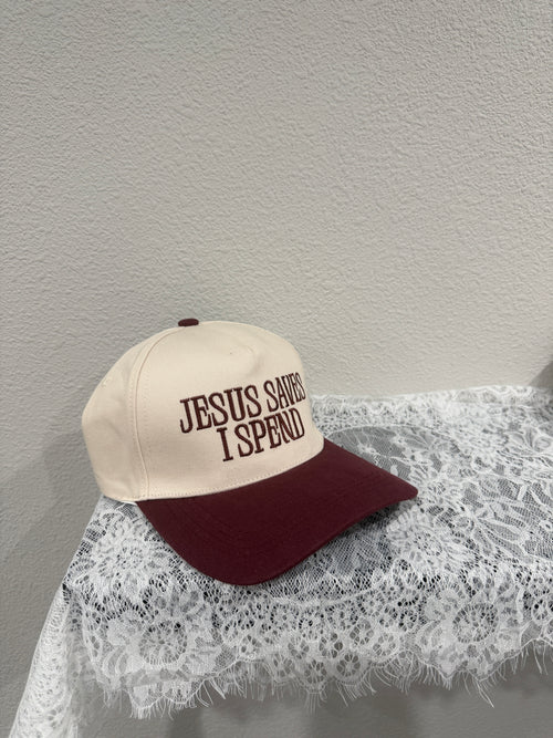 "Jesus Saves I Spend" Two Tone Cap