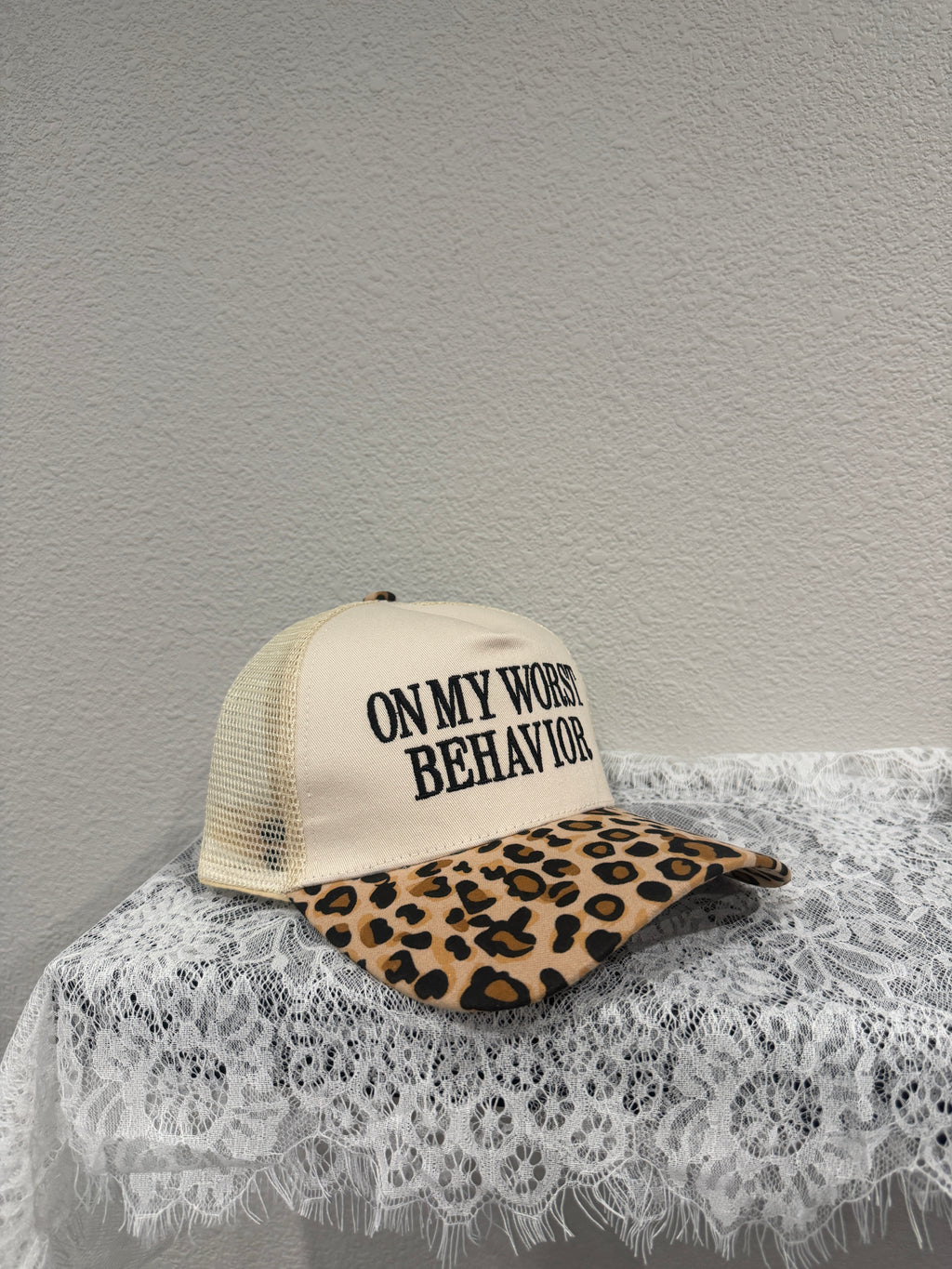 "On My Worst Behavior" Two Tone Mesh Snapback Cap