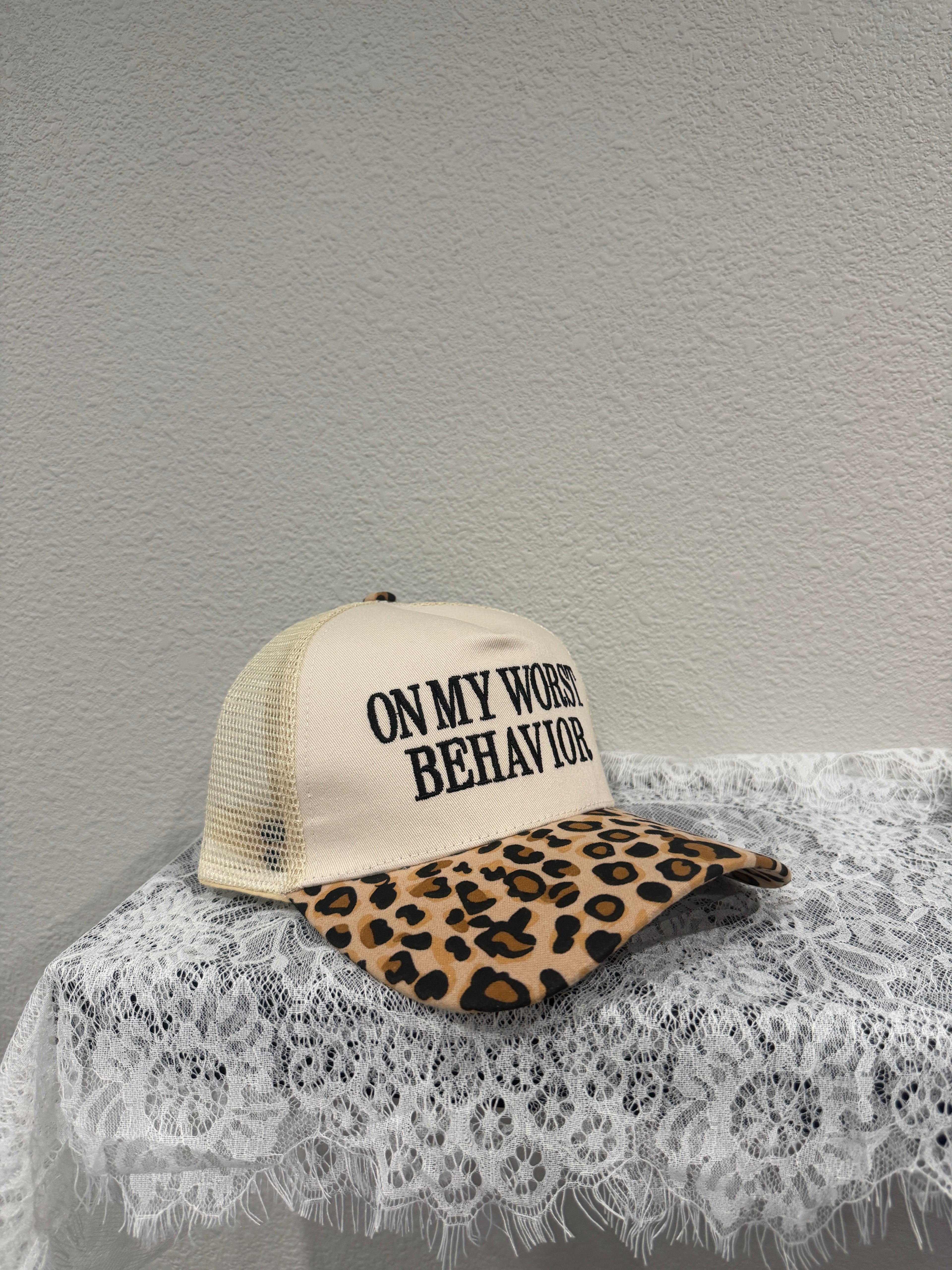 "On My Worst Behavior" Two Tone Mesh Snapback Cap
