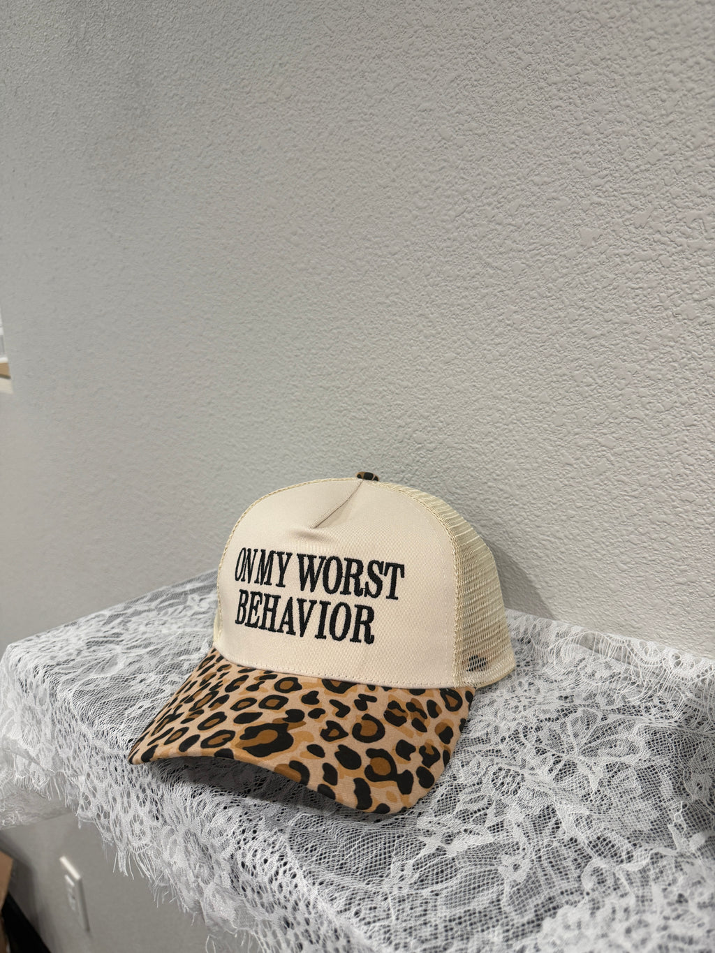 "On My Worst Behavior" Two Tone Mesh Snapback Cap
