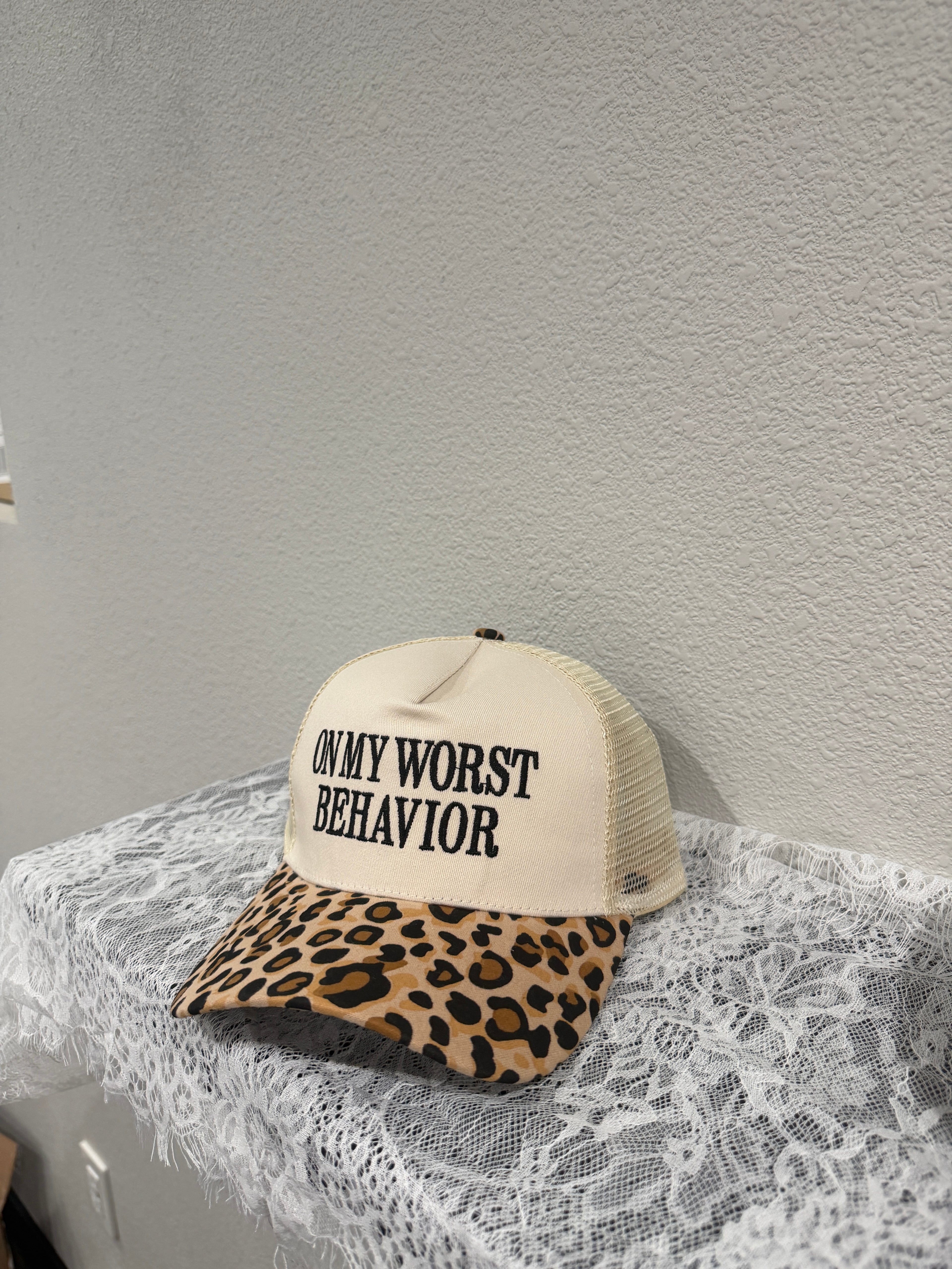 "On My Worst Behavior" Two Tone Mesh Snapback Cap