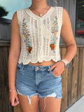 Embroidered Retro Floral Crochet Knit Vest
