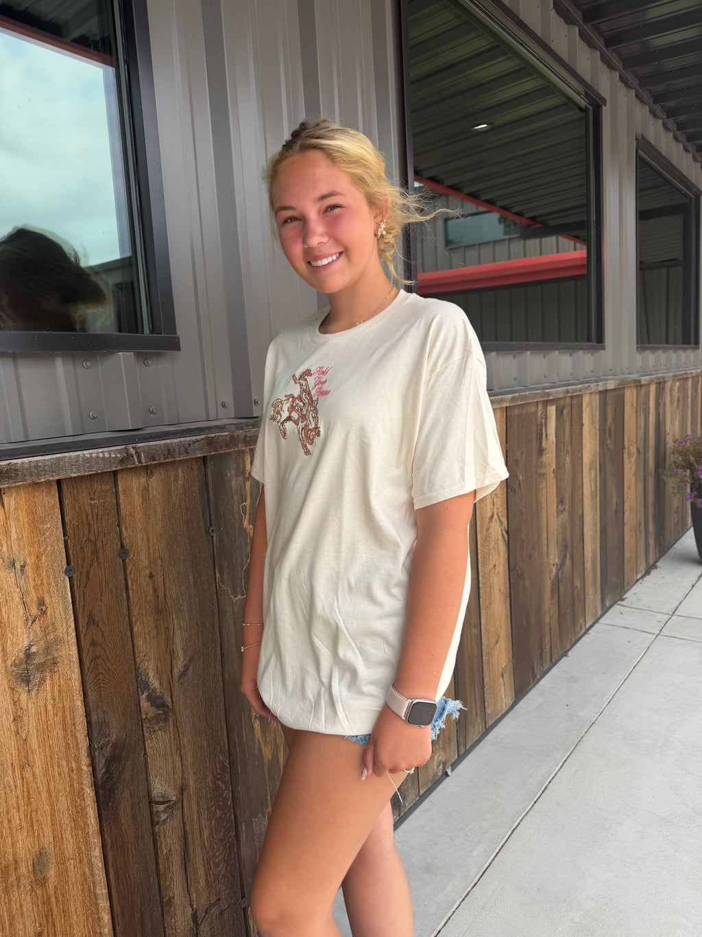 Hold Your Horses Embroidered Oversized Tee