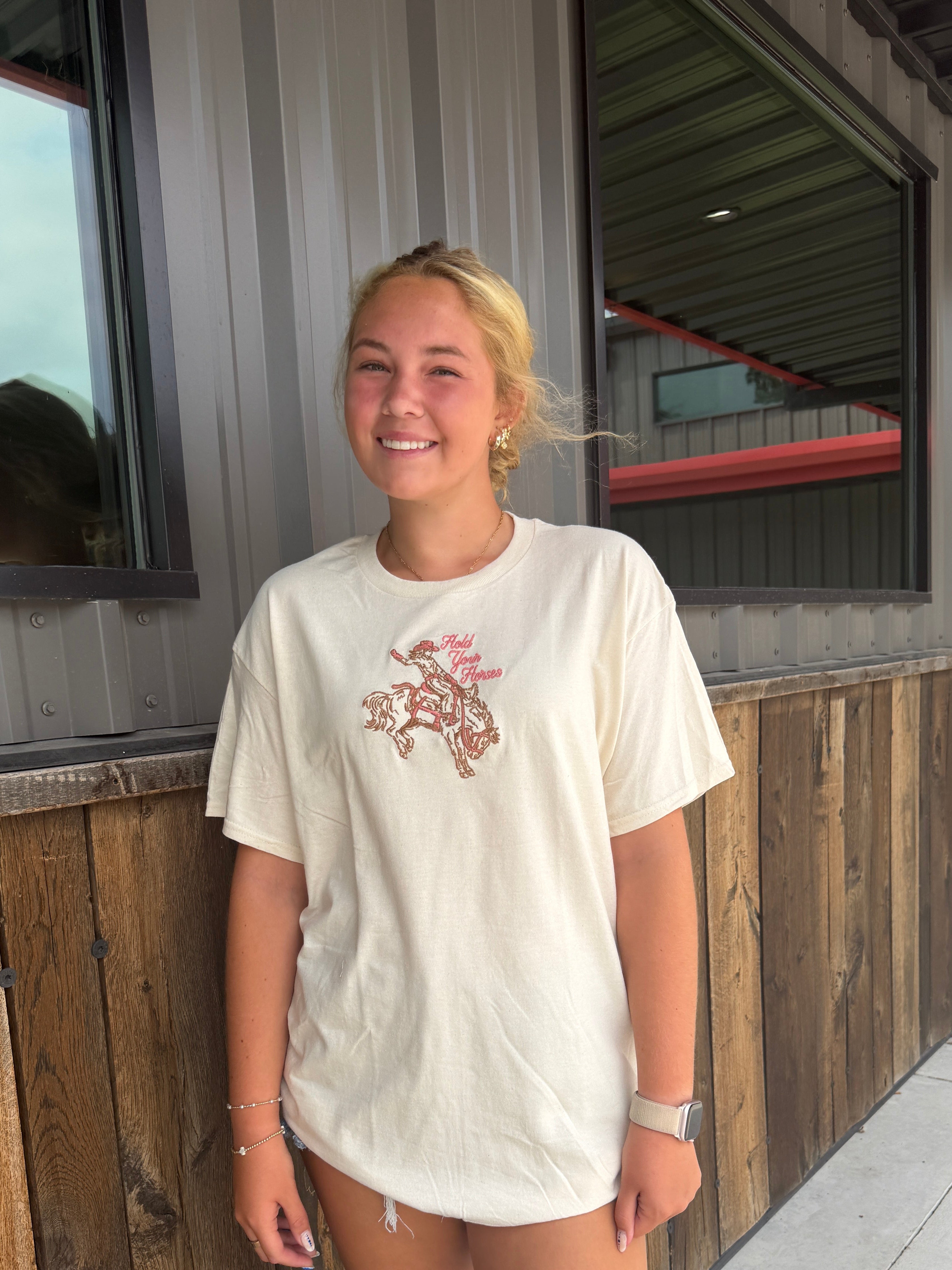Hold Your Horses Embroidered Oversized Tee