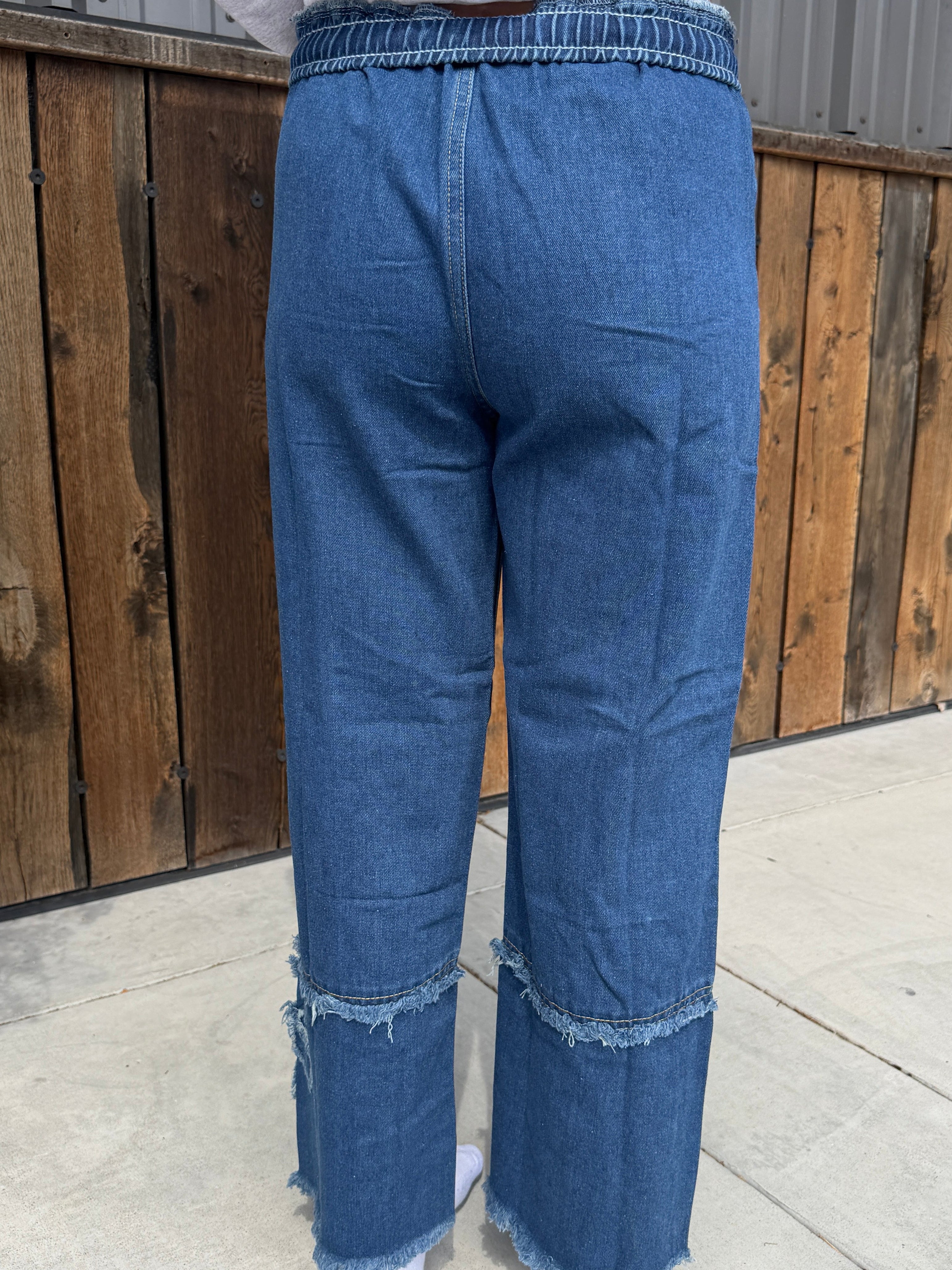 Western Boho Floral Drawstring Seamed Jeans