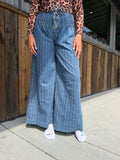 Striped Drawstring Waist Wide Leg Jeans