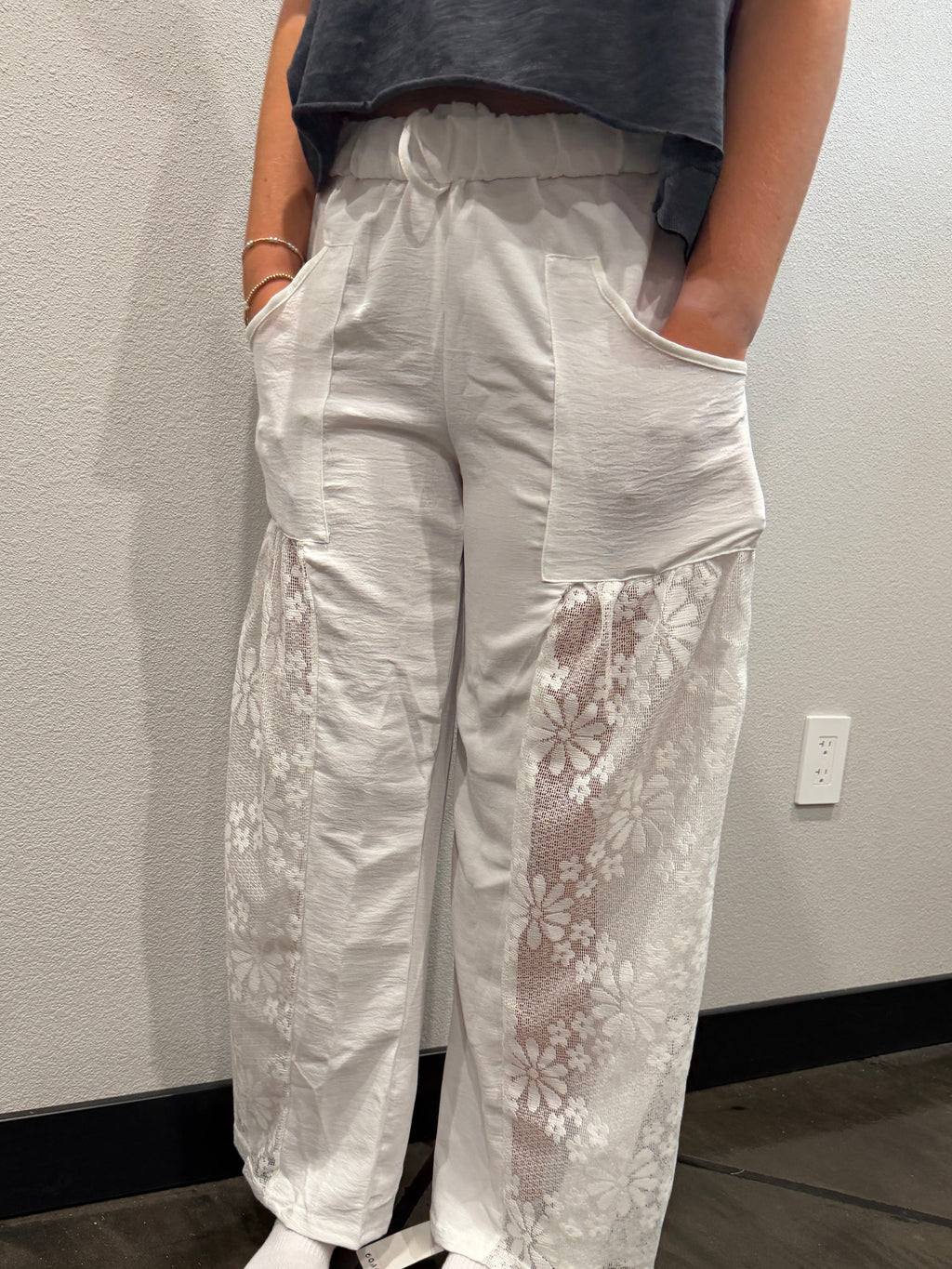 Lace Panel Boho High Waist Flowy Pants