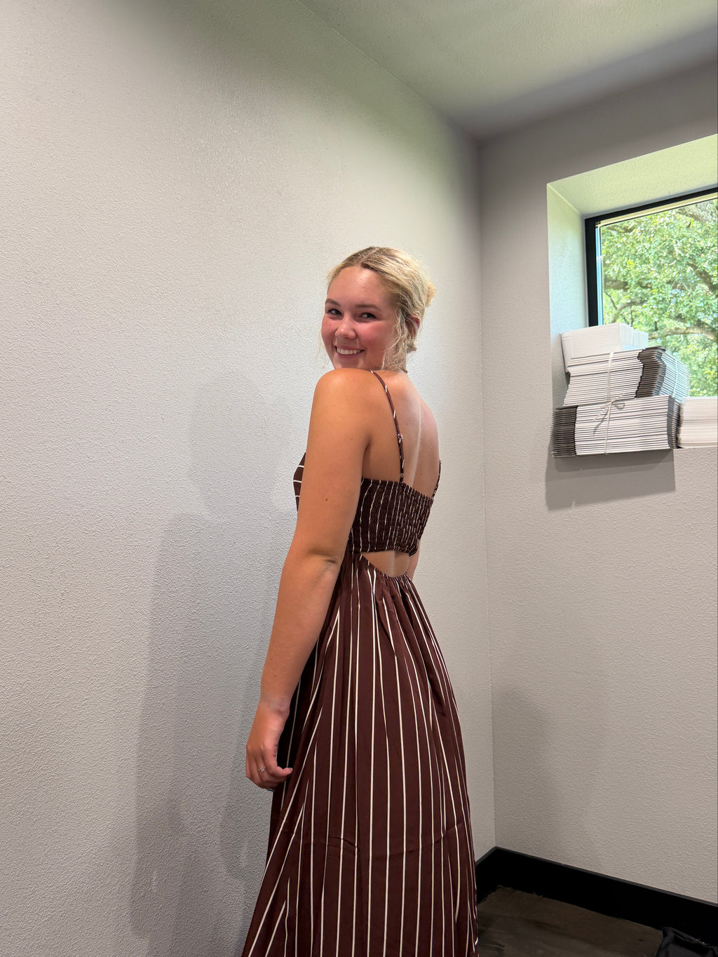 Striped Backless Maxi Dress