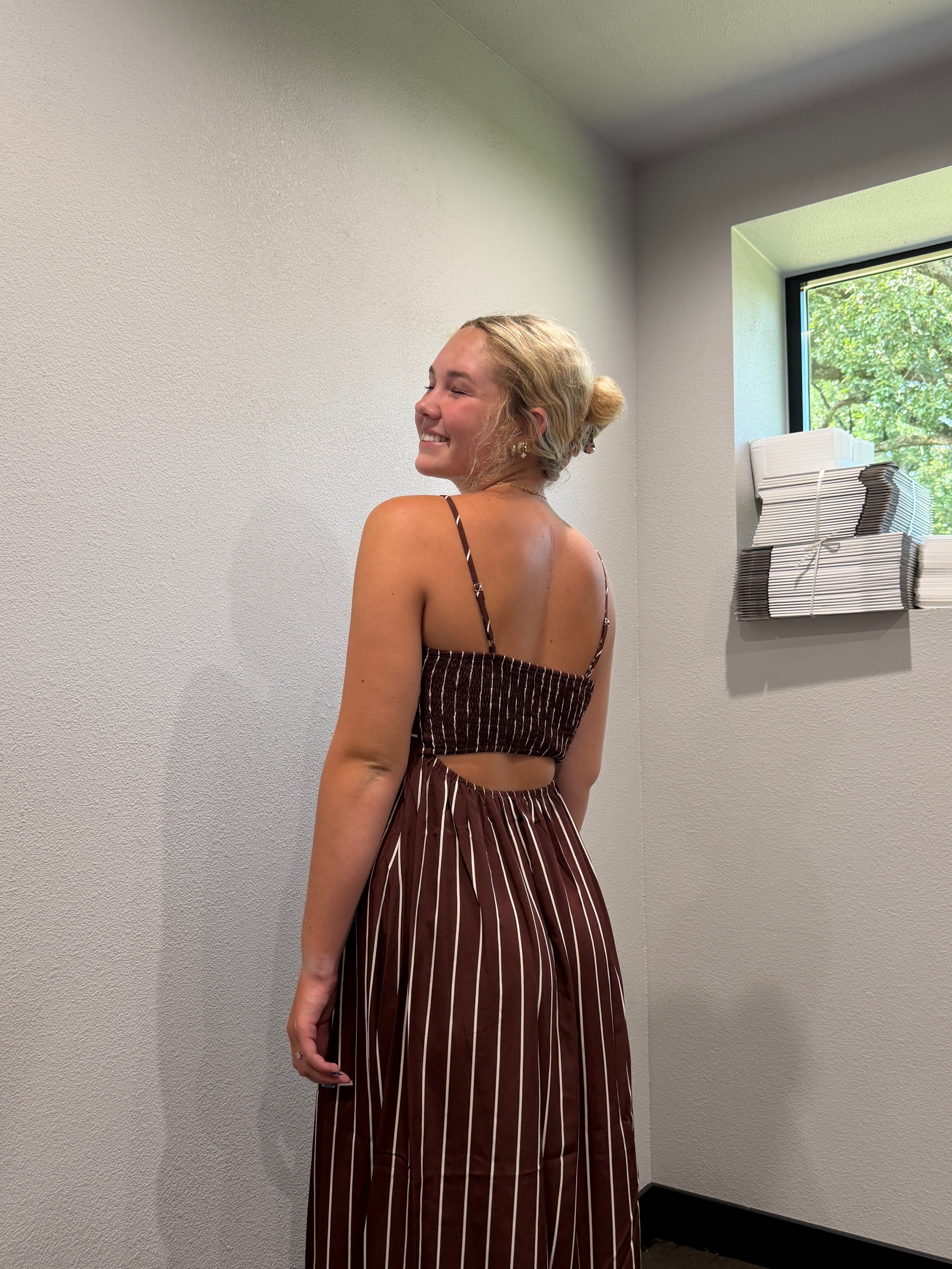 Striped Backless Maxi Dress
