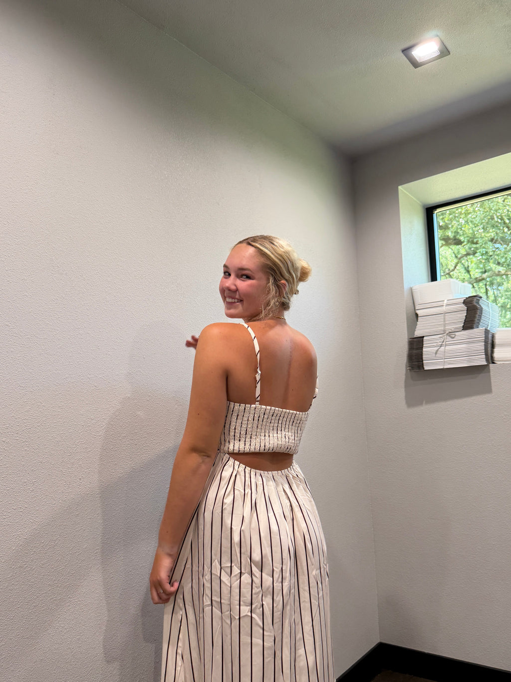 Striped Backless Maxi Dress