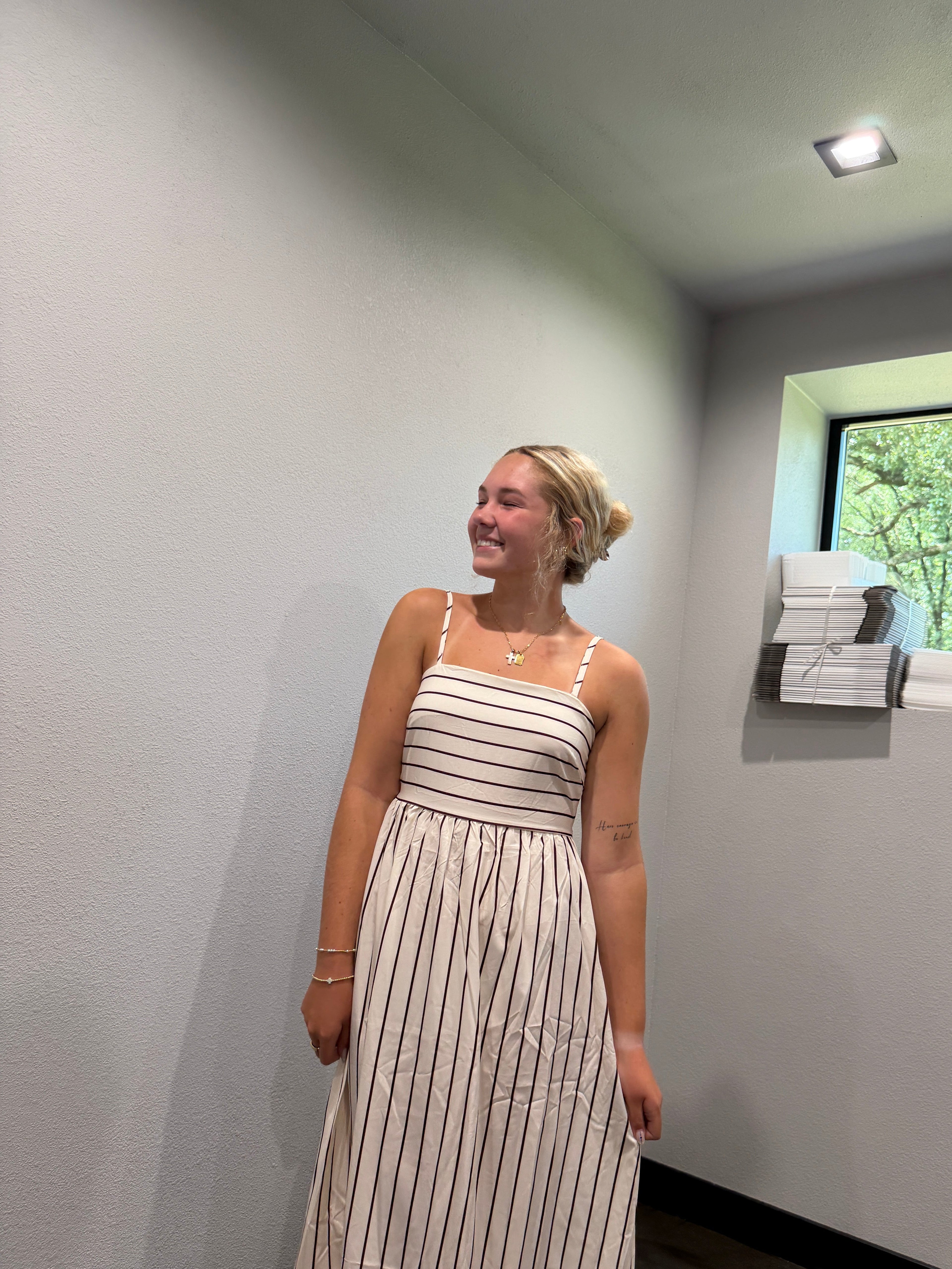 Striped Backless Maxi Dress