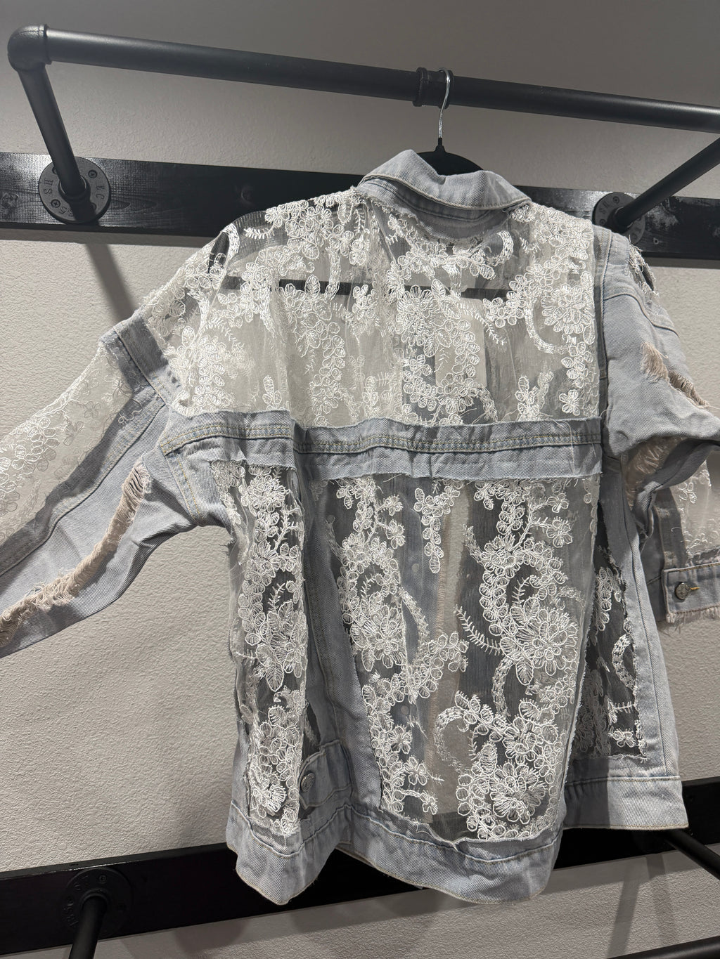 Sheer Floral Lightweight Embroidered Lace Denim Jacket