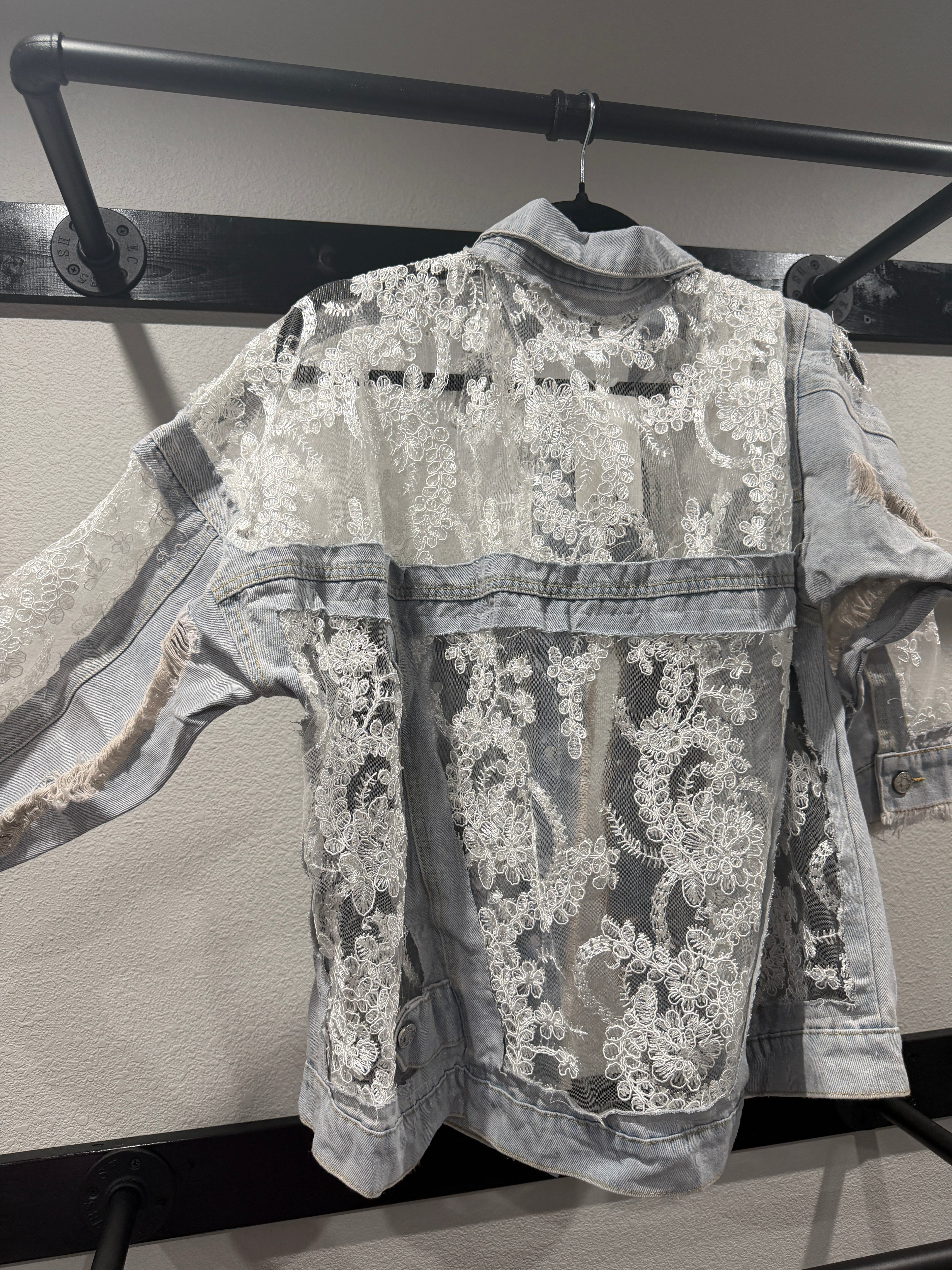 Sheer Floral Lightweight Embroidered Lace Denim Jacket