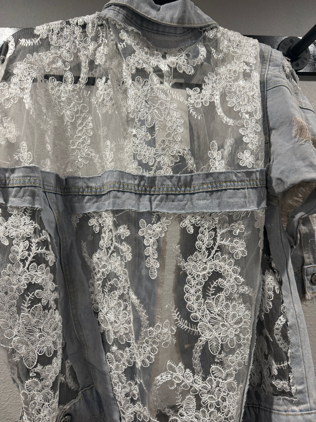Sheer Floral Lightweight Embroidered Lace Denim Jacket