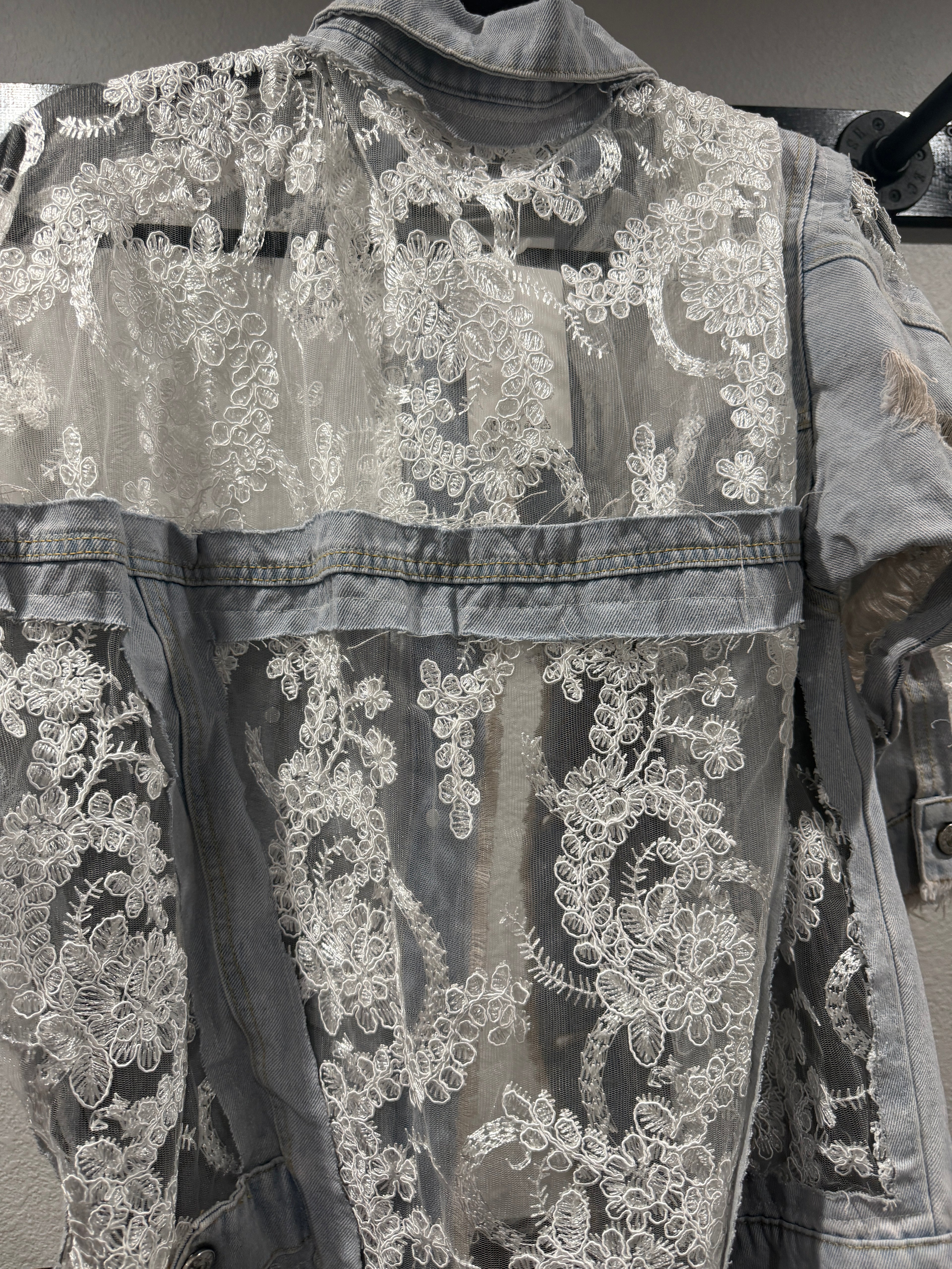 Sheer Floral Lightweight Embroidered Lace Denim Jacket