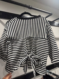 Black Striped Knit Back Bow Tie Open Back Top