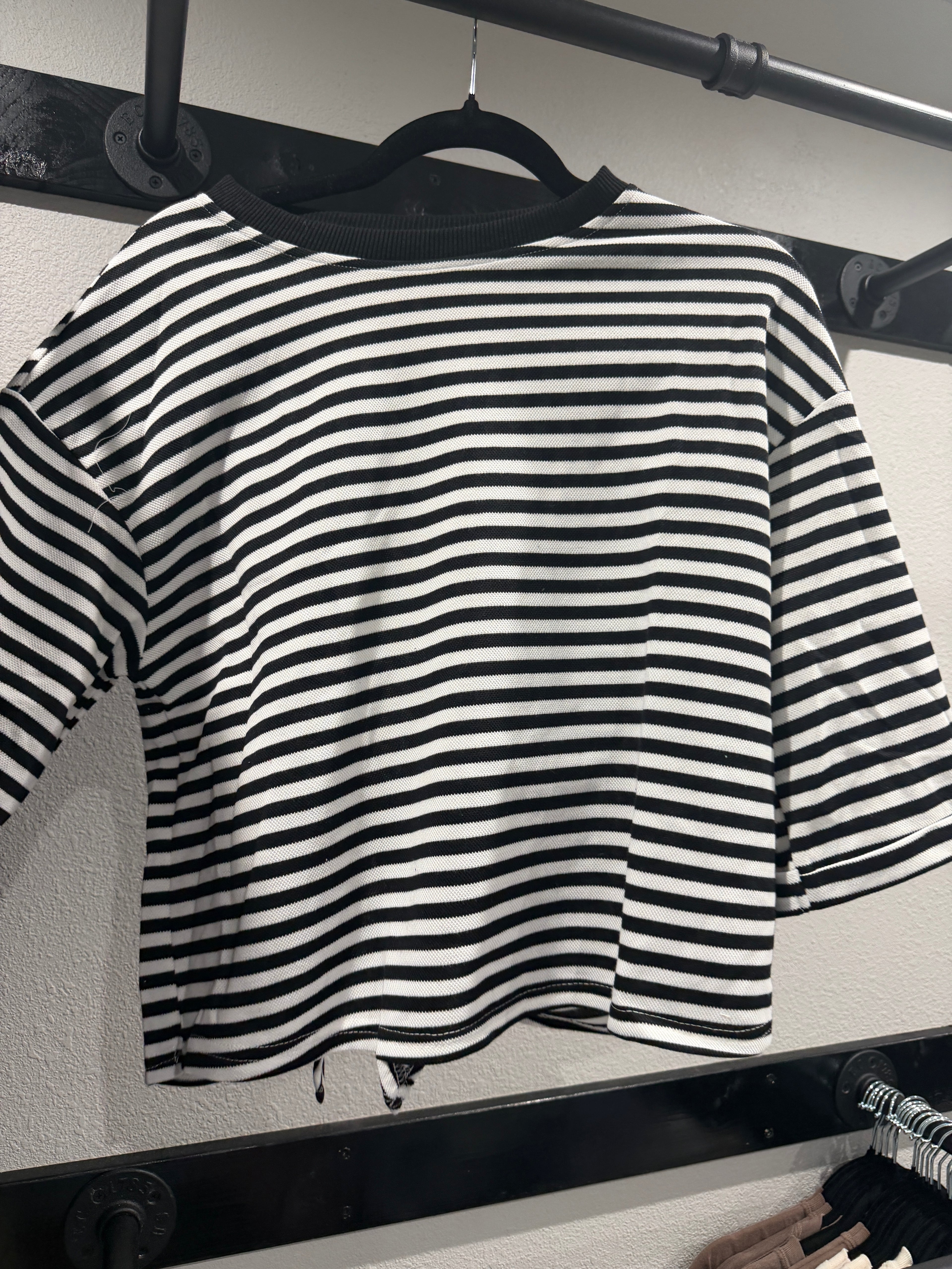 Black Striped Knit Back Bow Tie Open Back Top