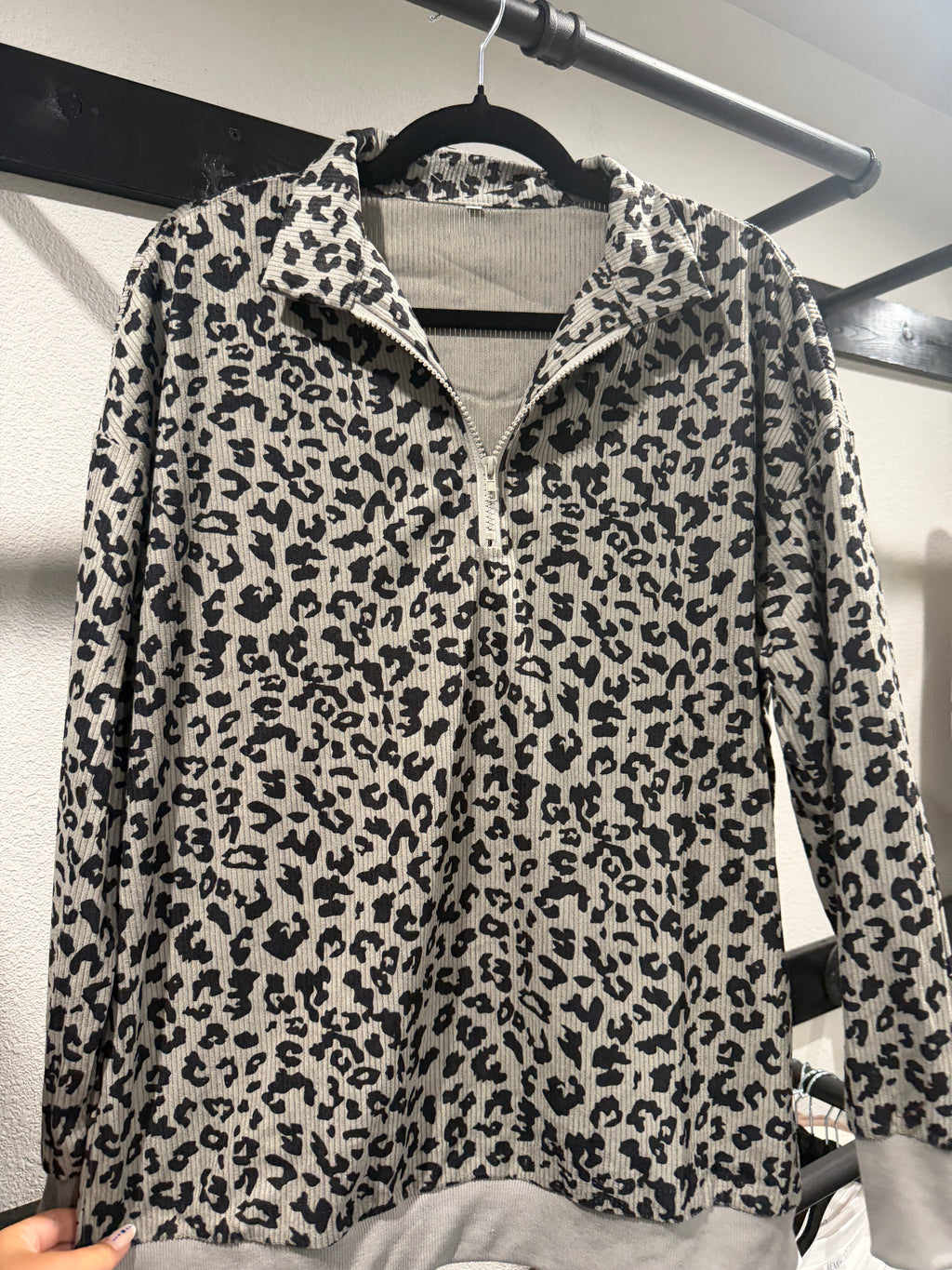 Leopard Corduroy Oversized Half Zip Sweatshirt