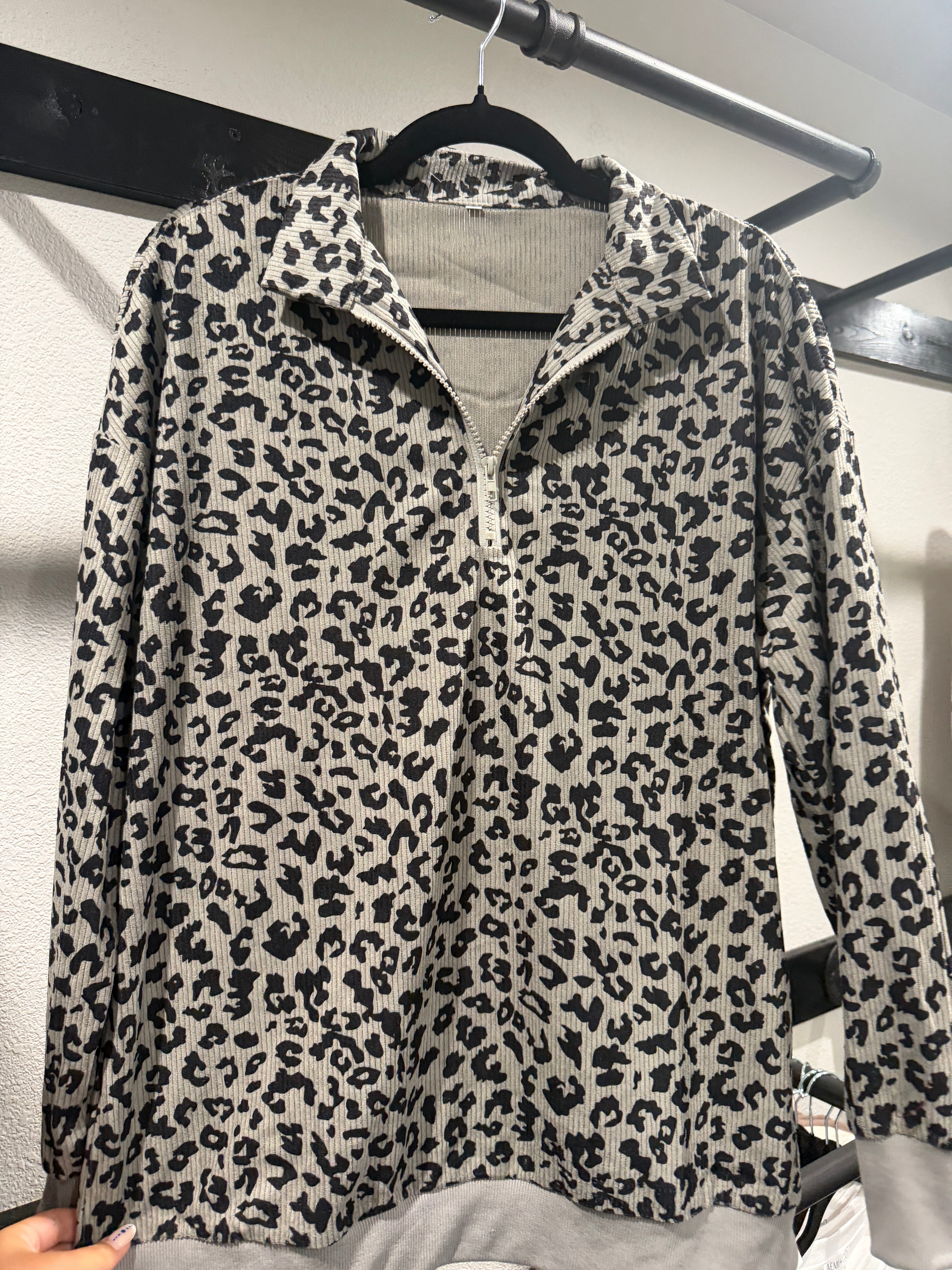 Leopard Corduroy Oversized Half Zip Sweatshirt