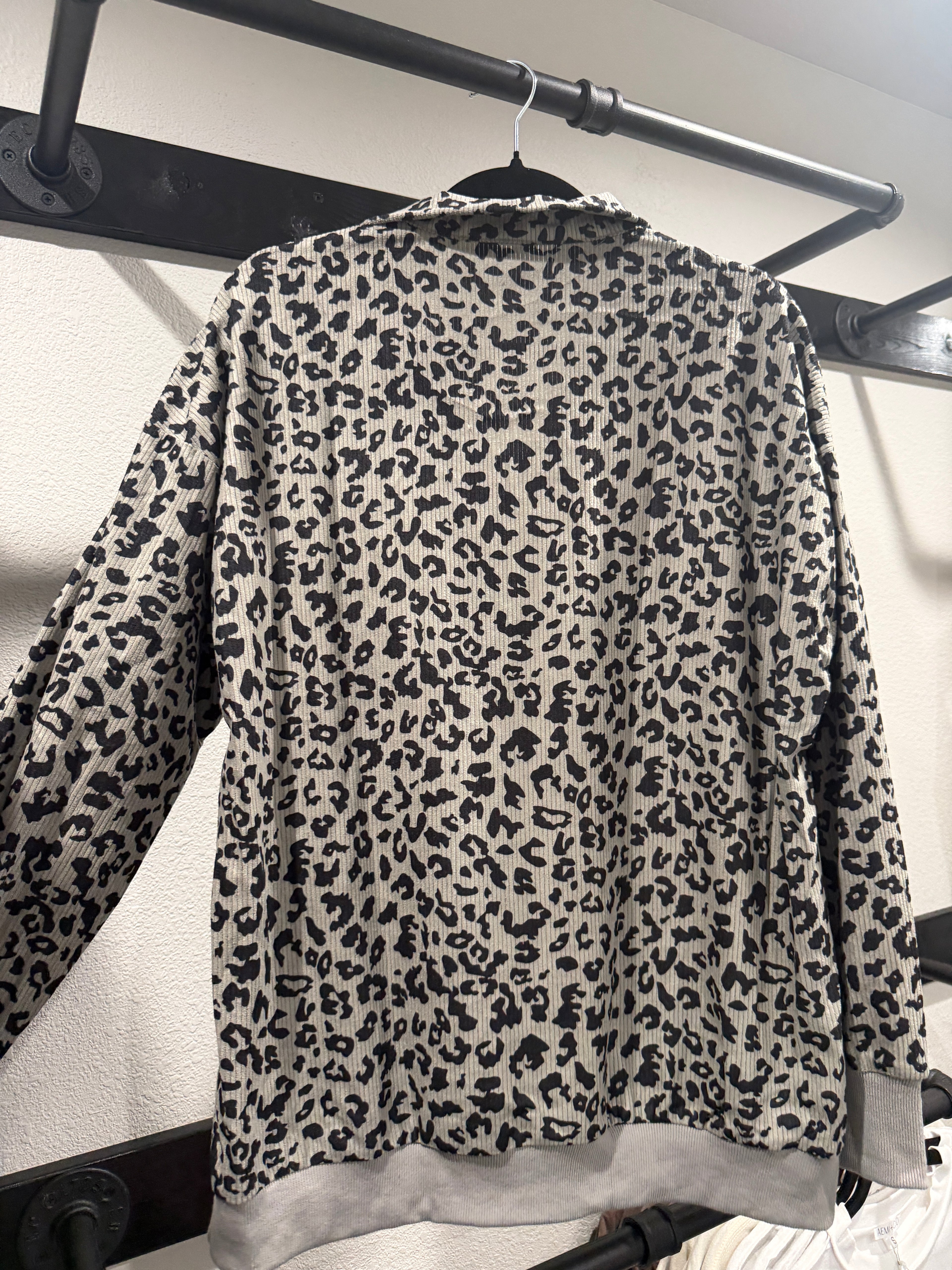 Leopard Corduroy Oversized Half Zip Sweatshirt