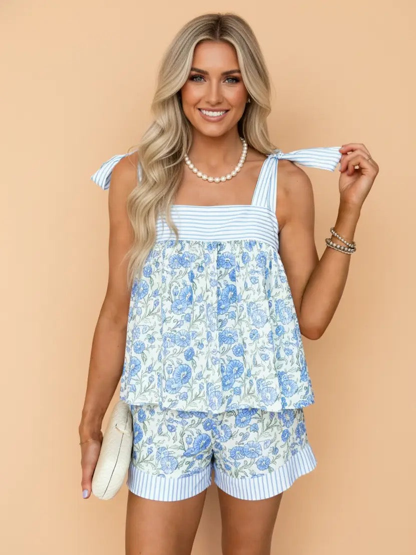 Floral Patchwork Top & Shorts Set