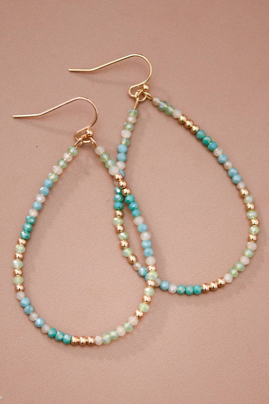 Blue Green Glass Crystal Teardrop Earrings