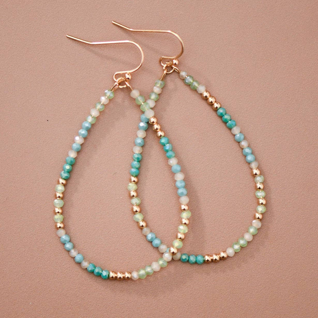 Blue Green Glass Crystal Teardrop Earrings